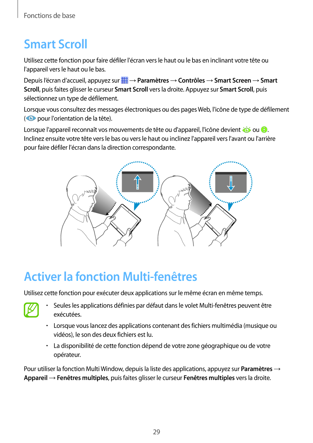 Samsung SM-P6000ZWAXEF, SM-P6000ZKAXEF manual Smart Scroll, Activer la fonction Multi-fenêtres 