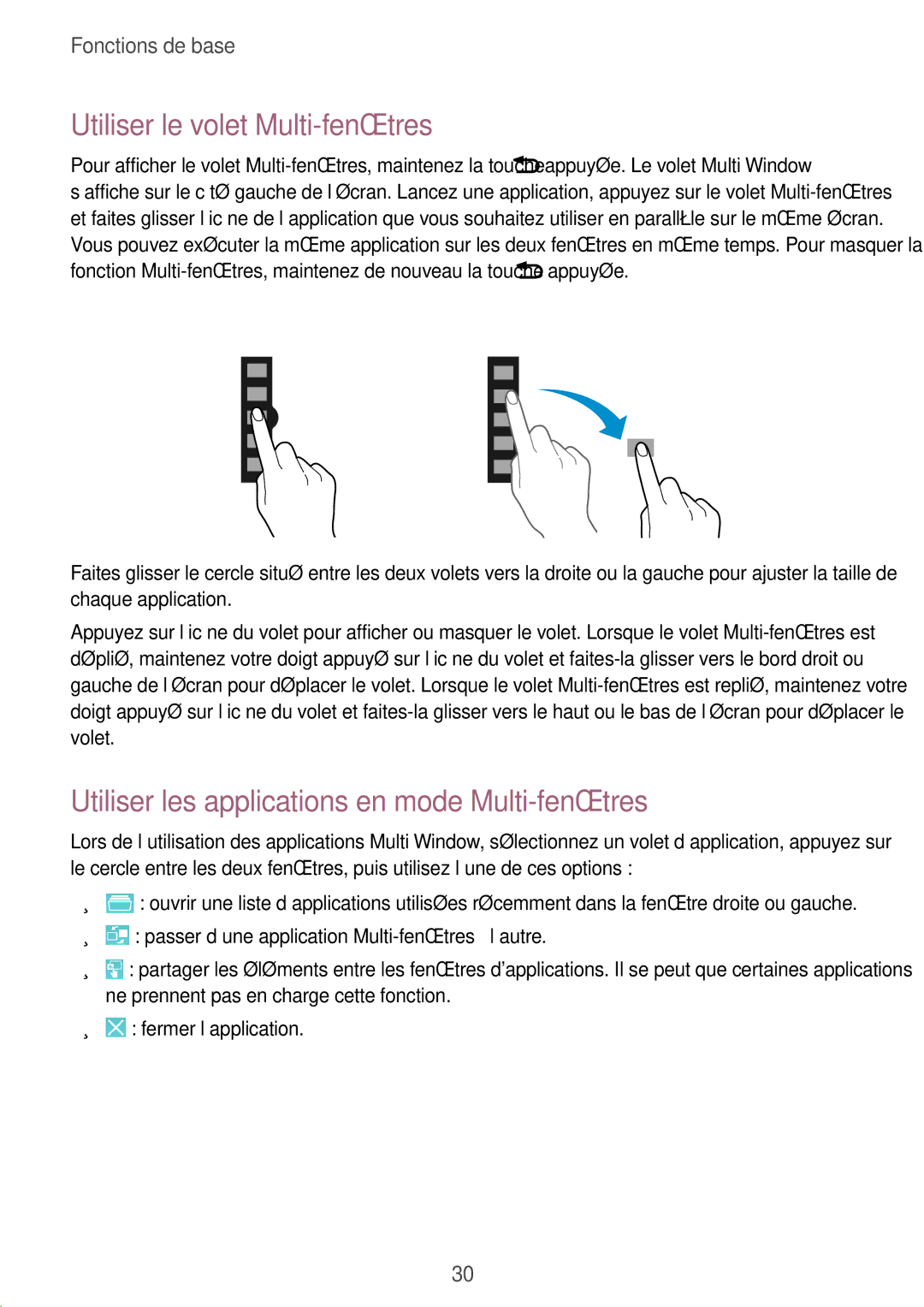 Samsung SM-P6000ZKAXEF, SM-P6000ZWAXEF Utiliser le volet Multi-fenêtres, Utiliser les applications en mode Multi-fenêtres 