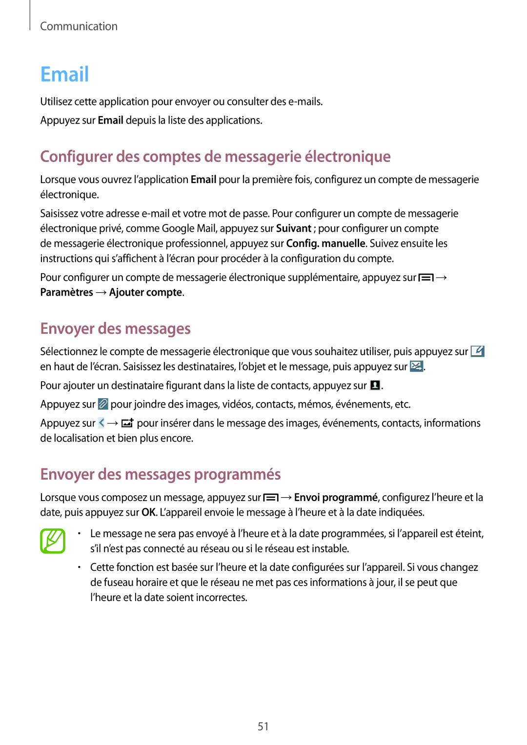 Samsung SM-P6000ZWAXEF, SM-P6000ZKAXEF manual Configurer des comptes de messagerie électronique, Envoyer des messages 