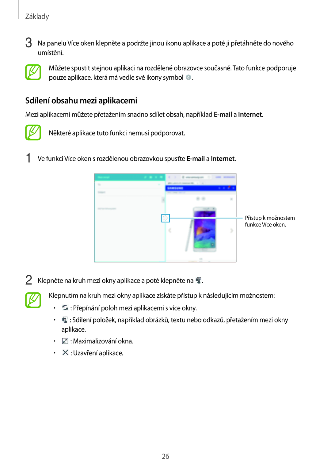 Samsung SM-P6000ZKABGL, SM-P6000ZWAXEO, SM-P6000ZKAATO, SM-P6000ZWAEUR, SM-P6000ZWAATO manual Sdílení obsahu mezi aplikacemi 