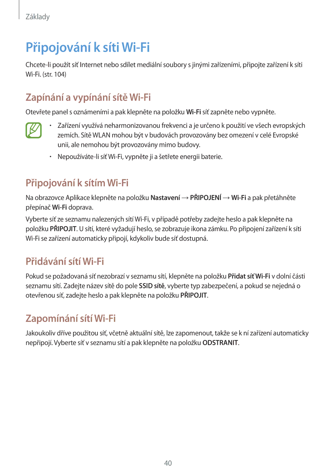 Samsung SM-P6000ZKEATO, SM-P6000ZWAXEO Připojování k síti Wi-Fi, Zapínání a vypínání sítě Wi-Fi, Připojování k sítím Wi-Fi 