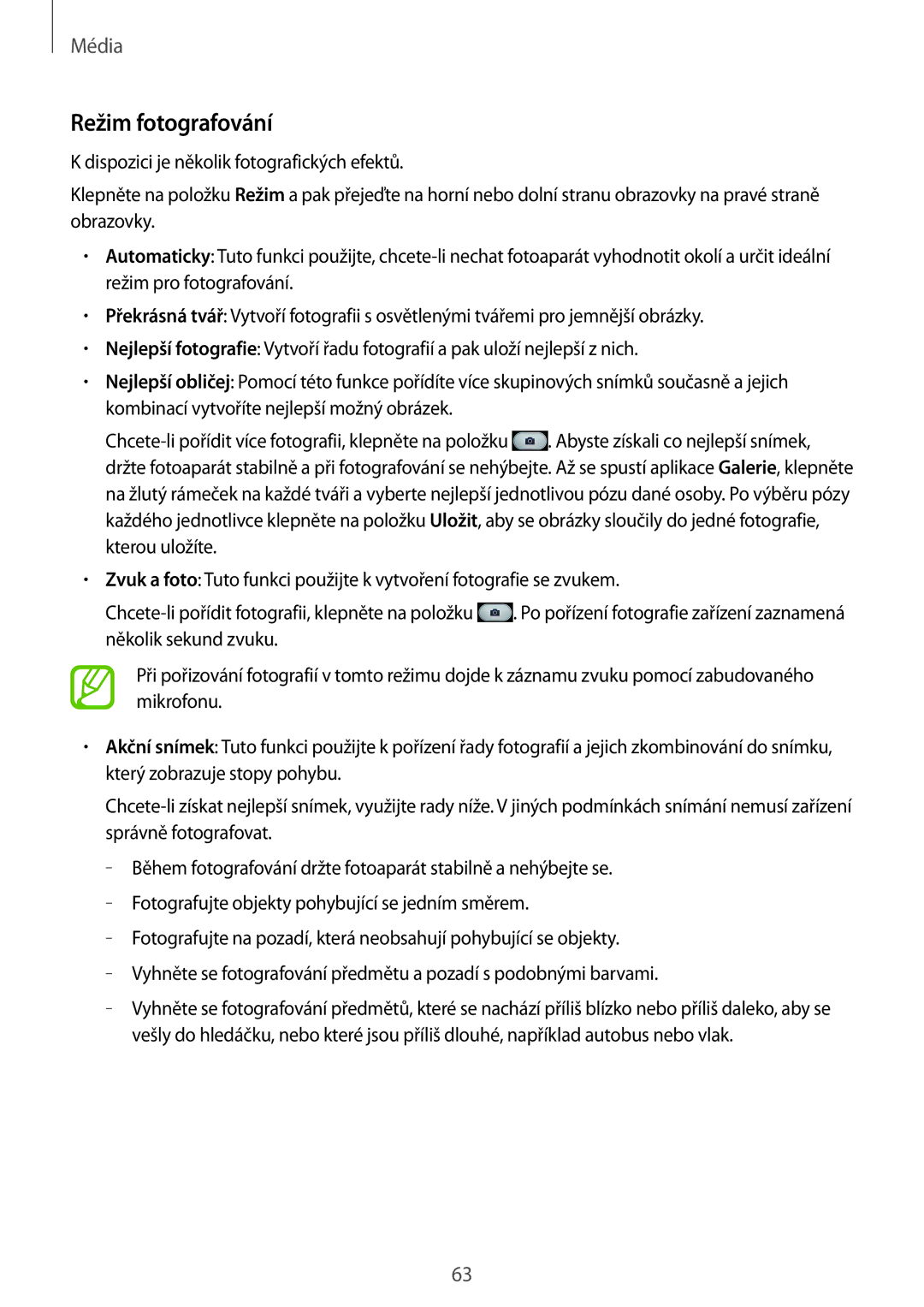 Samsung SM-P6000ZKAROM, SM-P6000ZWAXEO, SM-P6000ZKAATO, SM-P6000ZWAEUR, SM-P6000ZWAATO, SM-P6000ZKEATO Režim fotografování 