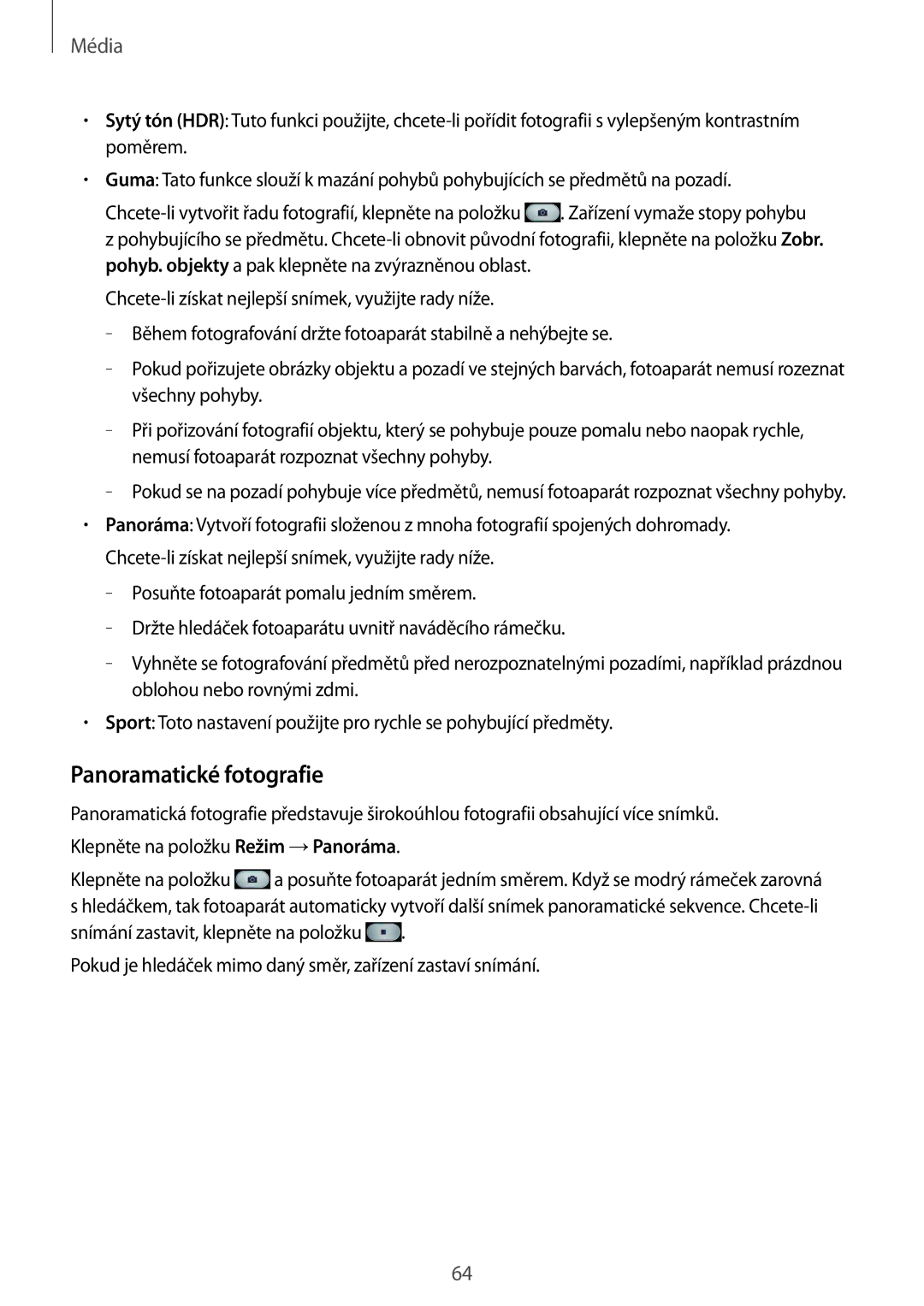 Samsung SM-P6000ZWAORX, SM-P6000ZWAXEO, SM-P6000ZKAATO, SM-P6000ZWAEUR, SM-P6000ZWAATO manual Panoramatické fotografie 
