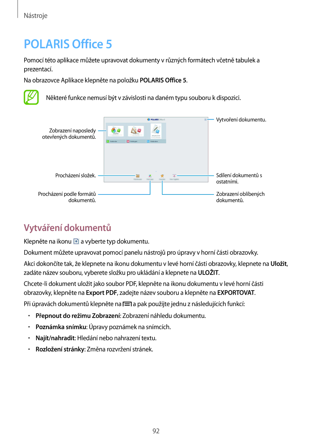 Samsung SM-P6000ZWAEUR, SM-P6000ZWAXEO, SM-P6000ZKAATO, SM-P6000ZWAATO, SM-P6000ZKEATO Polaris Office, Vytváření dokumentů 