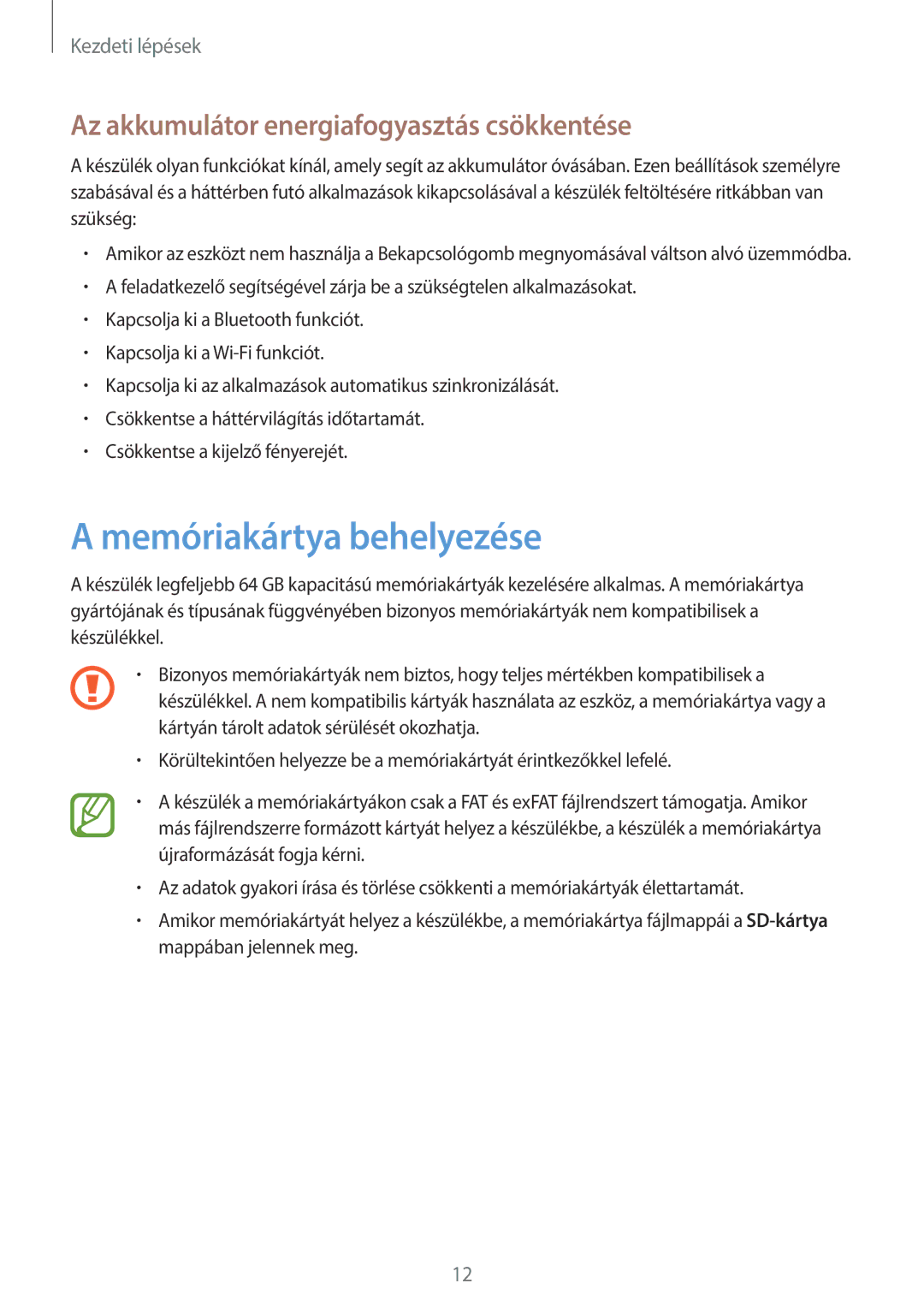 Samsung SM-P6000ZKAROM, SM-P6000ZWAXEO manual Memóriakártya behelyezése, Az akkumulátor energiafogyasztás csökkentése 