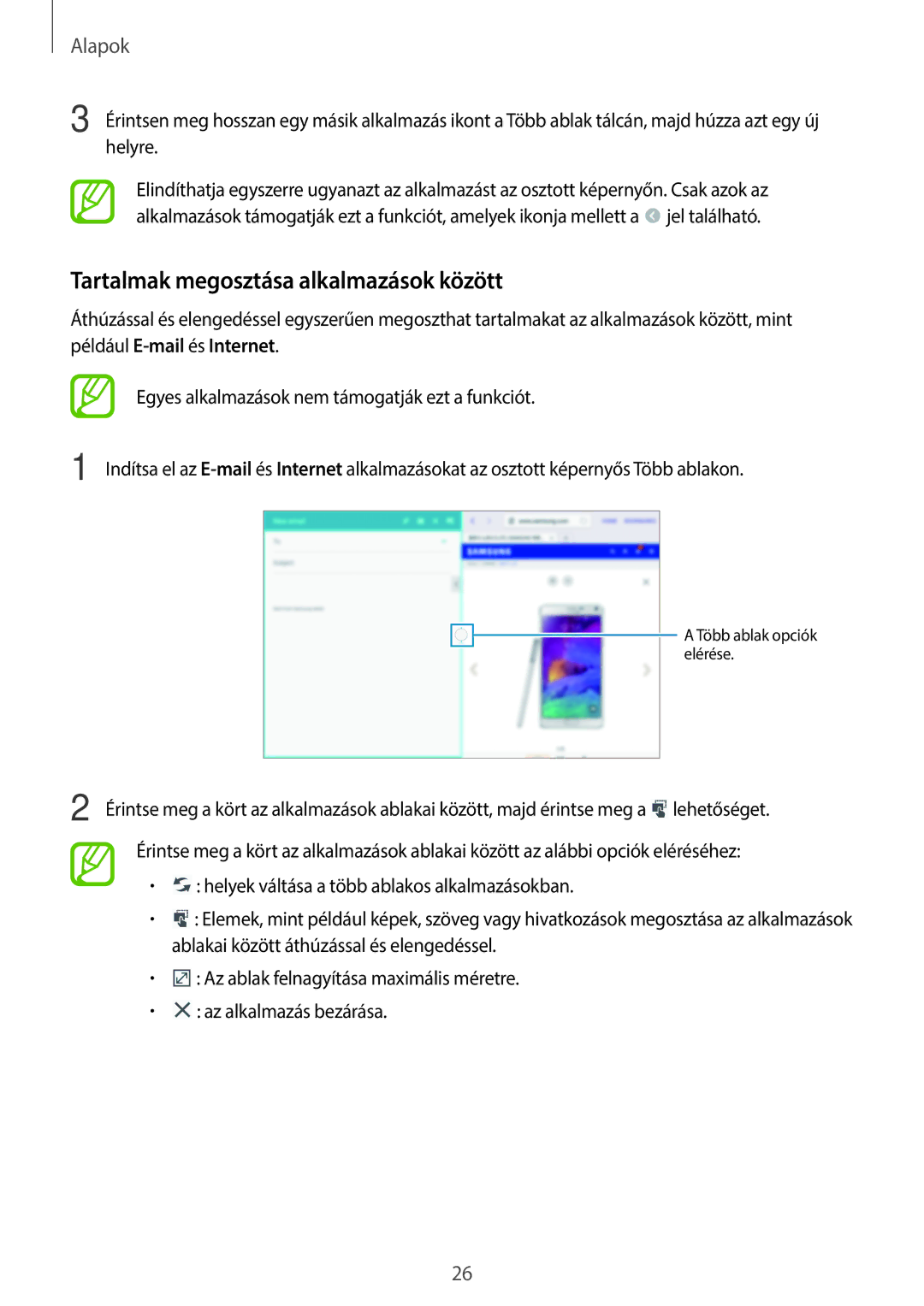 Samsung SM-P6000ZKEATO, SM-P6000ZWAXEO, SM-P6000ZKAATO, SM-P6000ZWAEUR manual Tartalmak megosztása alkalmazások között 