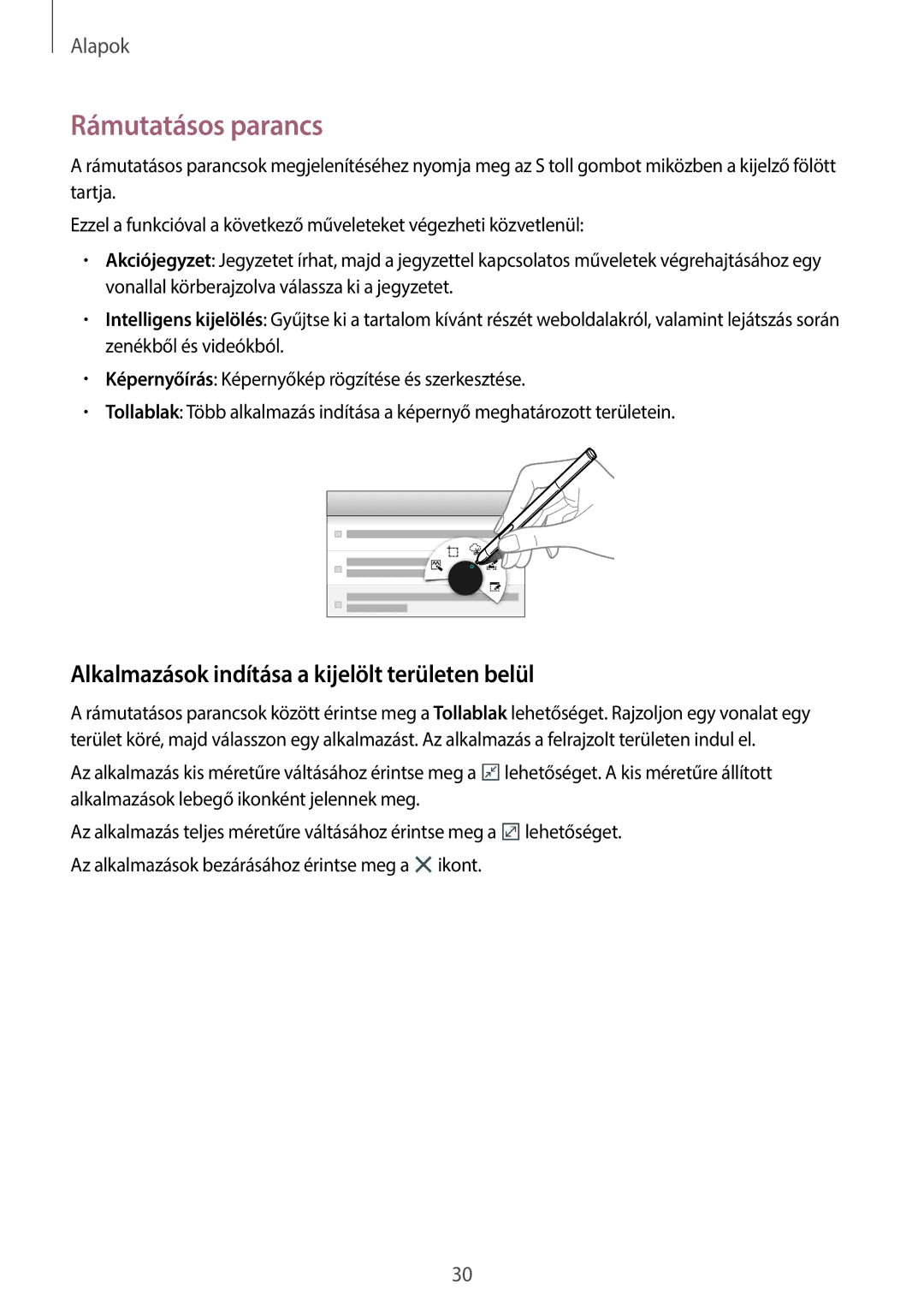 Samsung SM-P6000ZKAXEZ, SM-P6000ZWAXEO manual Rámutatásos parancs, Alkalmazások indítása a kijelölt területen belül 