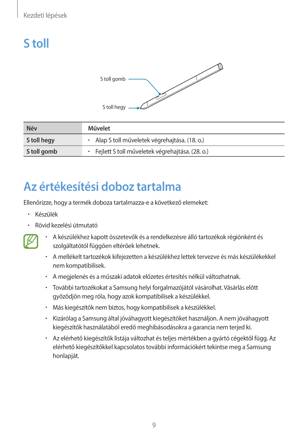 Samsung SM-P6000ZKEXEZ, SM-P6000ZWAXEO, SM-P6000ZKAATO, SM-P6000ZWAEUR, SM-P6000ZWAATO Toll, Az értékesítési doboz tartalma 