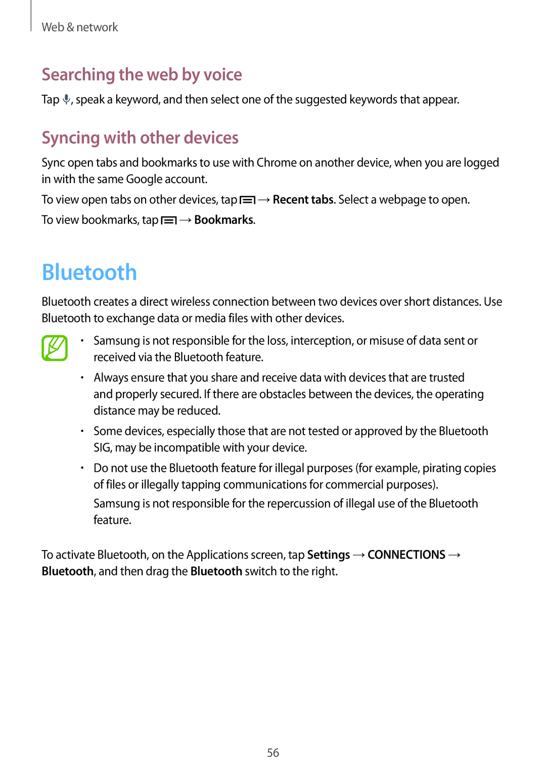 Samsung SM-P6000ZWEDBT, SM-P6000ZWAXEO, SM-P6000ZKEDBT, SM-P6000ZKAEUR, SM-P6000ZKAATO Bluetooth, Syncing with other devices 