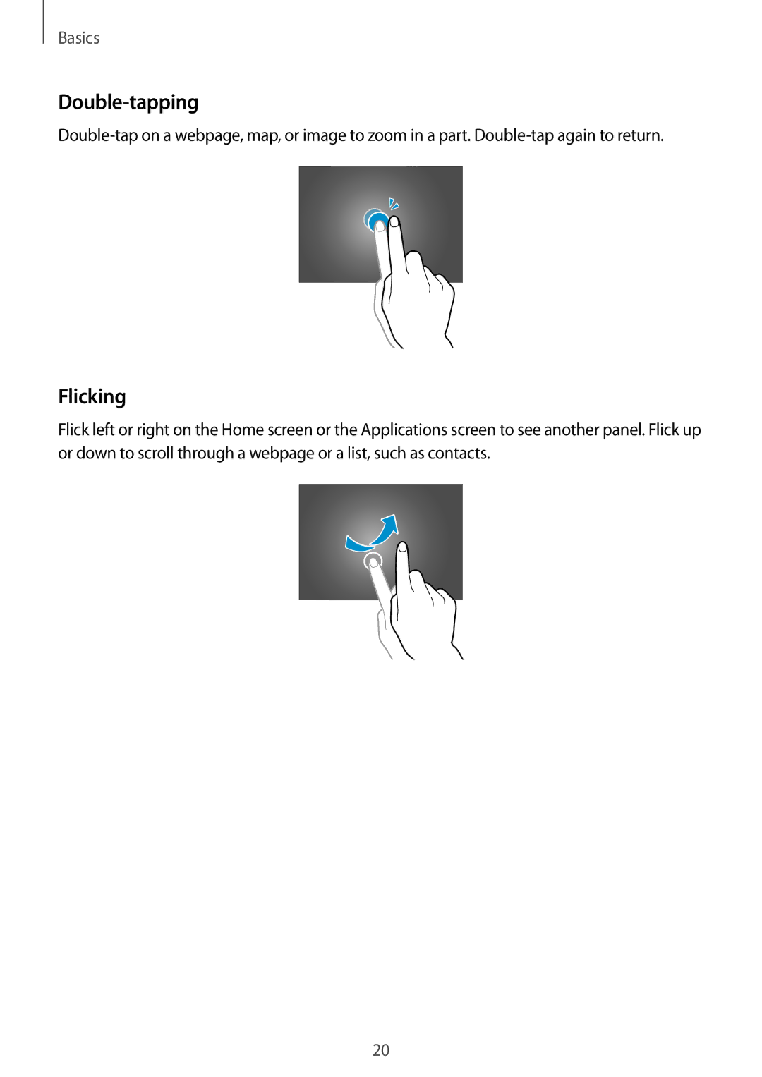 Samsung SM-P6000ZKABTU, SM-P6000ZWAXEO, SM-P6000ZKEDBT, SM-P6000ZKAEUR, SM-P6000ZKAATO manual Double-tapping, Flicking 