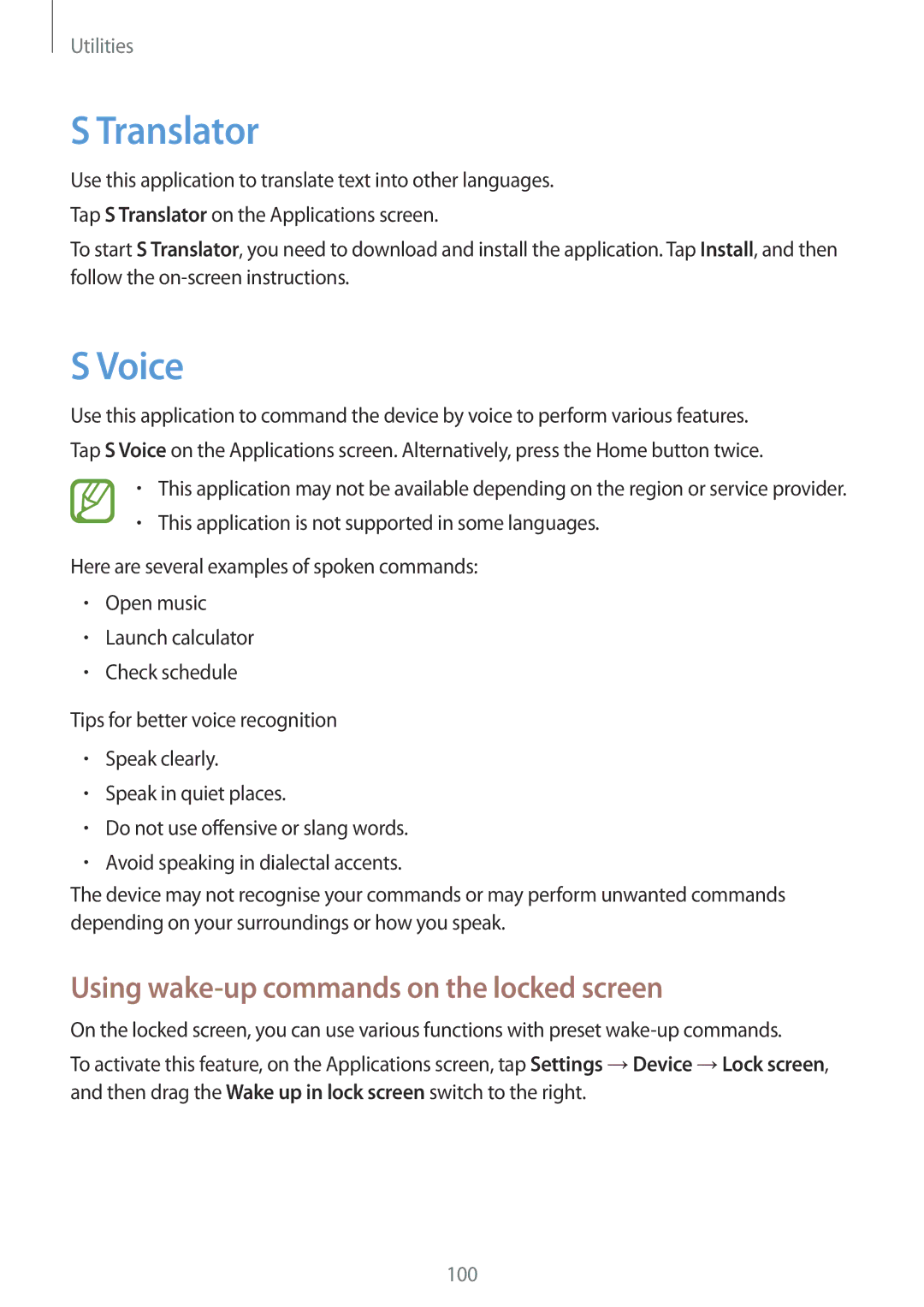 Samsung SM-P6000ZKAXEF, SM-P6000ZWAXEO, SM-P6000ZKEDBT manual Translator, Voice, Using wake-up commands on the locked screen 