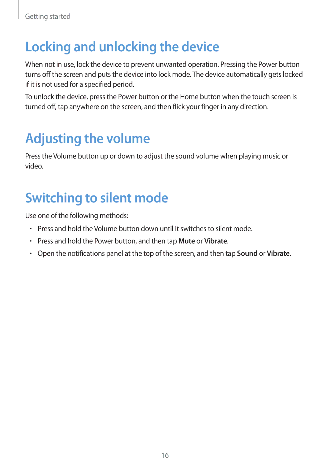 Samsung SM-P6000ZKEPHE, SM-P6000ZWAXEO Locking and unlocking the device, Adjusting the volume, Switching to silent mode 