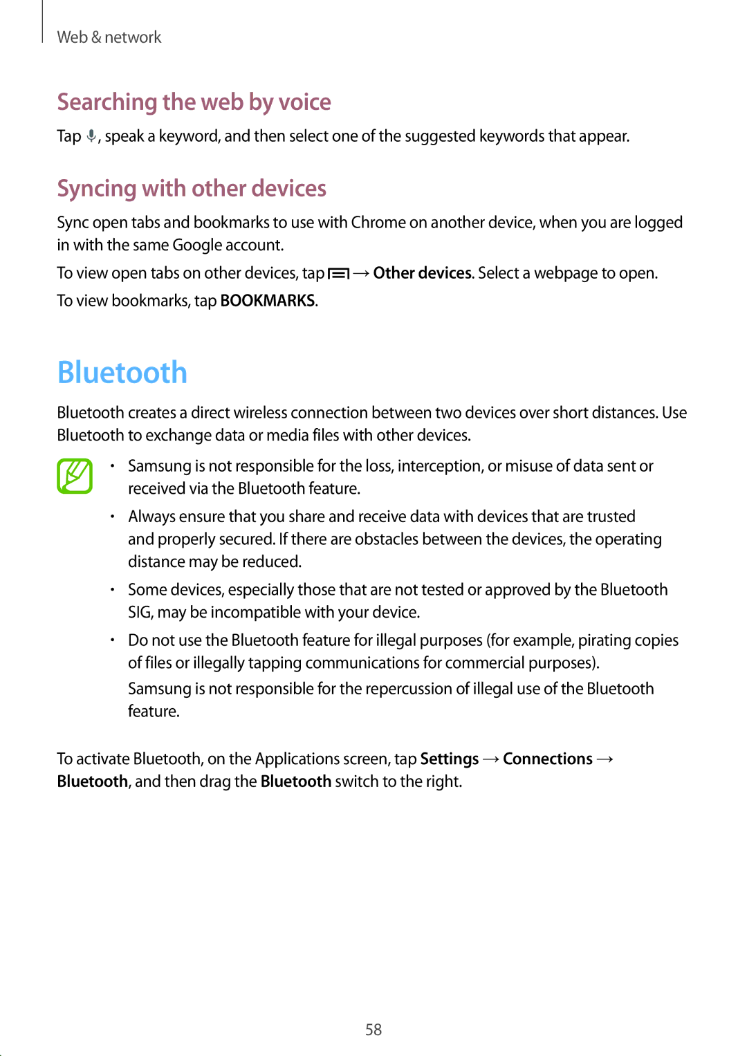 Samsung SM-P6000ZWAXEF, SM-P6000ZWAXEO, SM-P6000ZKEDBT, SM-P6000ZKAEUR, SM-P6000ZKAATO Bluetooth, Syncing with other devices 