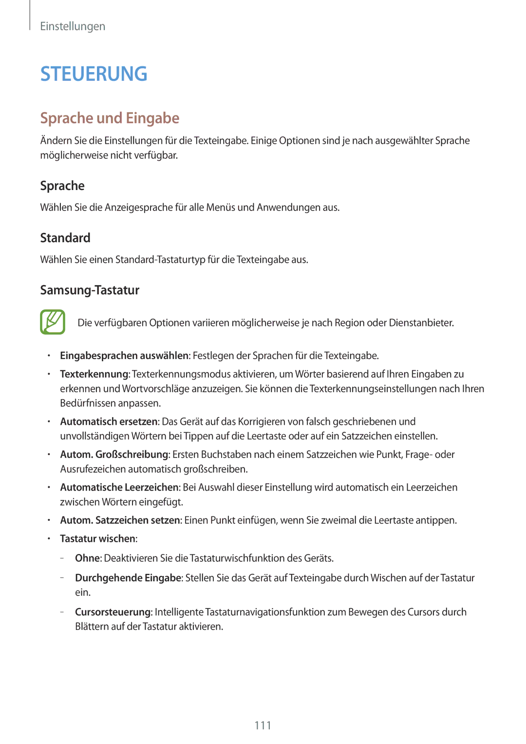 Samsung SM-P6000ZWAXEF, SM-P6000ZWAXEO, SM-P6000ZKEDBT, SM-P6000ZKAEUR manual Sprache und Eingabe, Standard, Samsung-Tastatur 