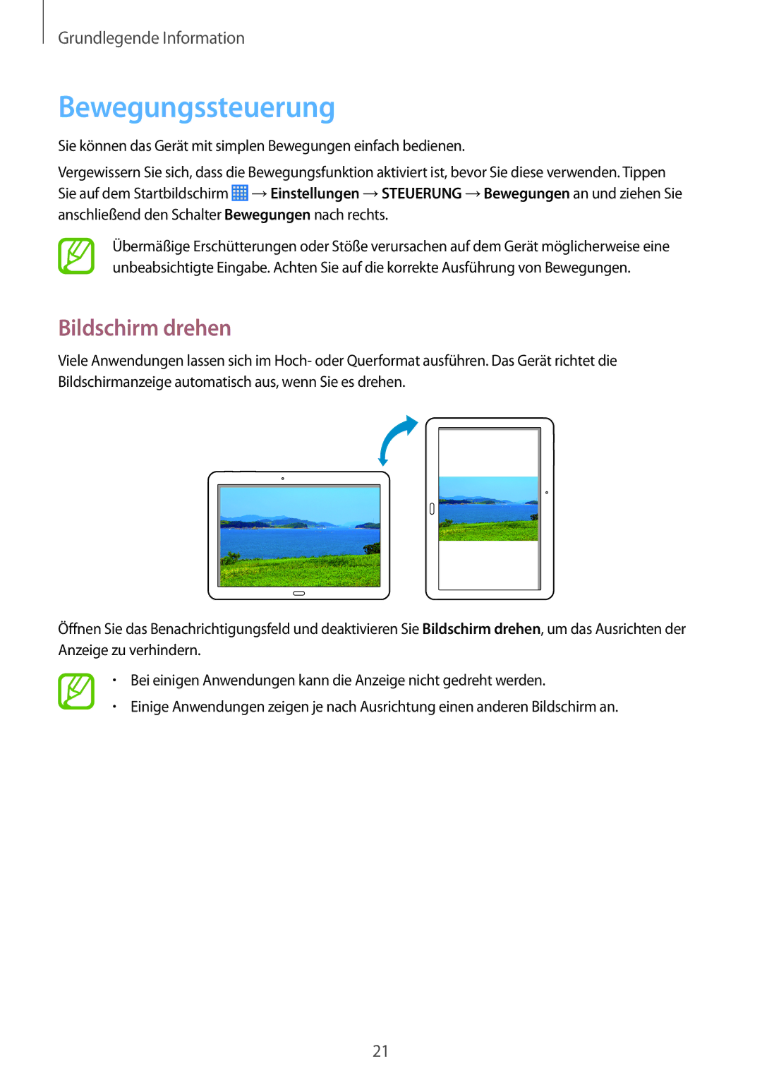 Samsung SM-P6000ZWATPH, SM-P6000ZWAXEO, SM-P6000ZKEDBT, SM-P6000ZKAEUR, SM-P6000ZKAATO Bewegungssteuerung, Bildschirm drehen 