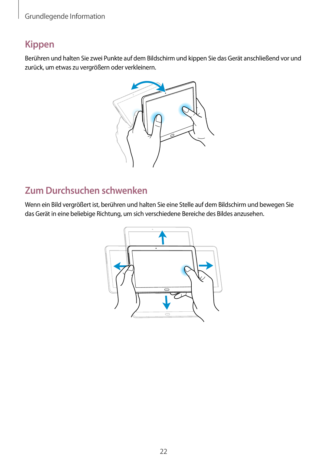 Samsung SM-P6000ZWAEUR, SM-P6000ZWAXEO, SM-P6000ZKEDBT, SM-P6000ZKAEUR, SM-P6000ZKAATO manual Kippen, Zum Durchsuchen schwenken 