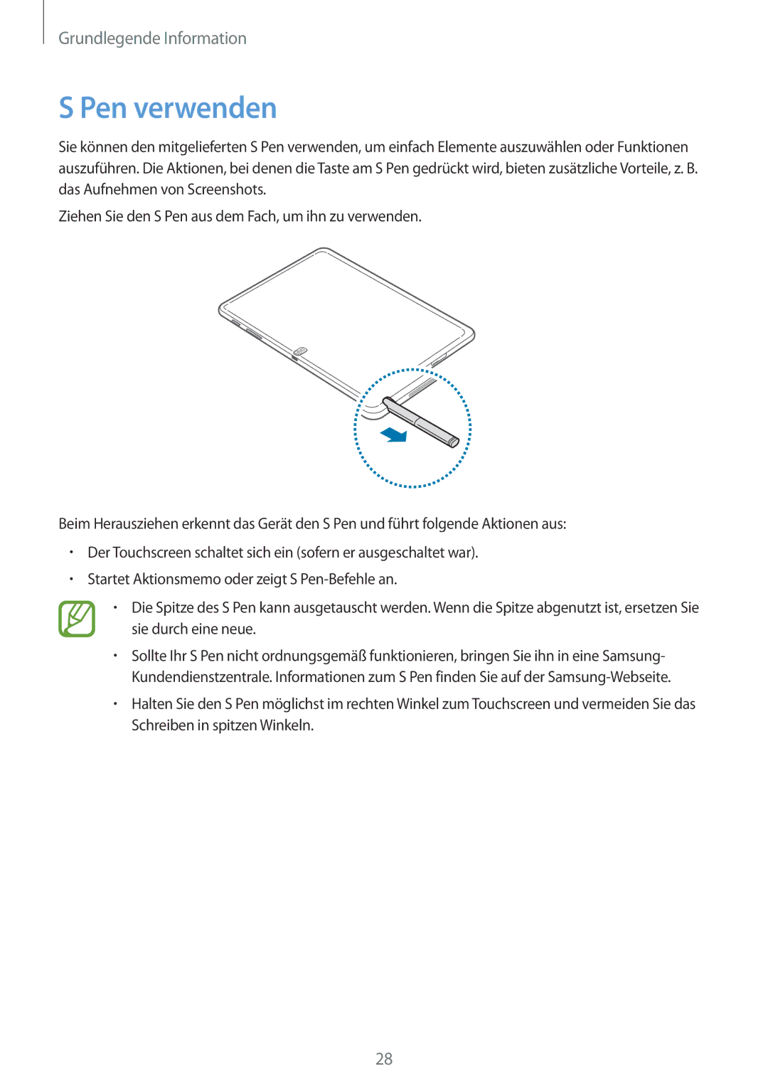 Samsung SM-P6000ZKATUR, SM-P6000ZWAXEO, SM-P6000ZKEDBT, SM-P6000ZKAEUR, SM-P6000ZKAATO, SM-P6000ZWEATO manual Pen verwenden 