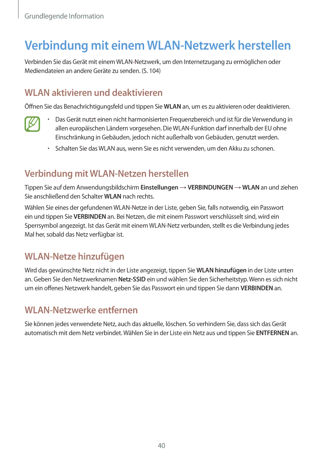 Samsung SM-P6000ZKADBT Wlan aktivieren und deaktivieren, Verbindung mit WLAN-Netzen herstellen, WLAN-Netze hinzufügen 