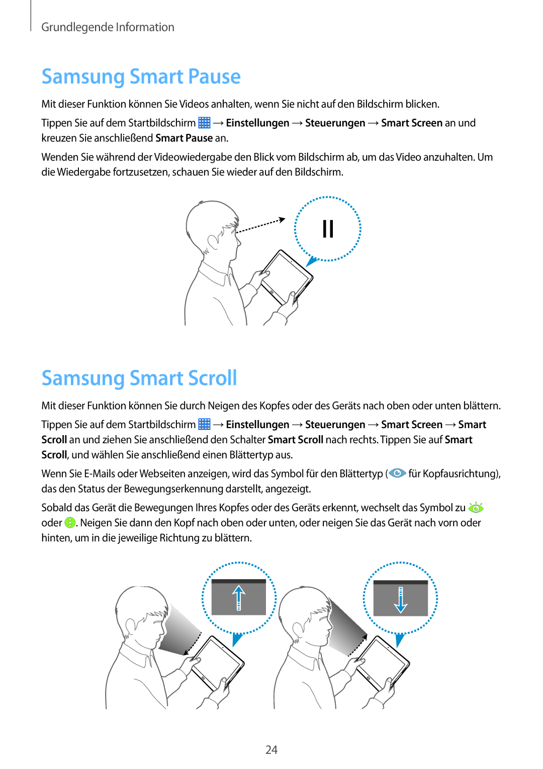 Samsung SM-P6000ZKADBT, SM-P6000ZWAXEO, SM-P6000ZKEDBT, SM-P6000ZKAEUR manual Samsung Smart Pause, Samsung Smart Scroll 