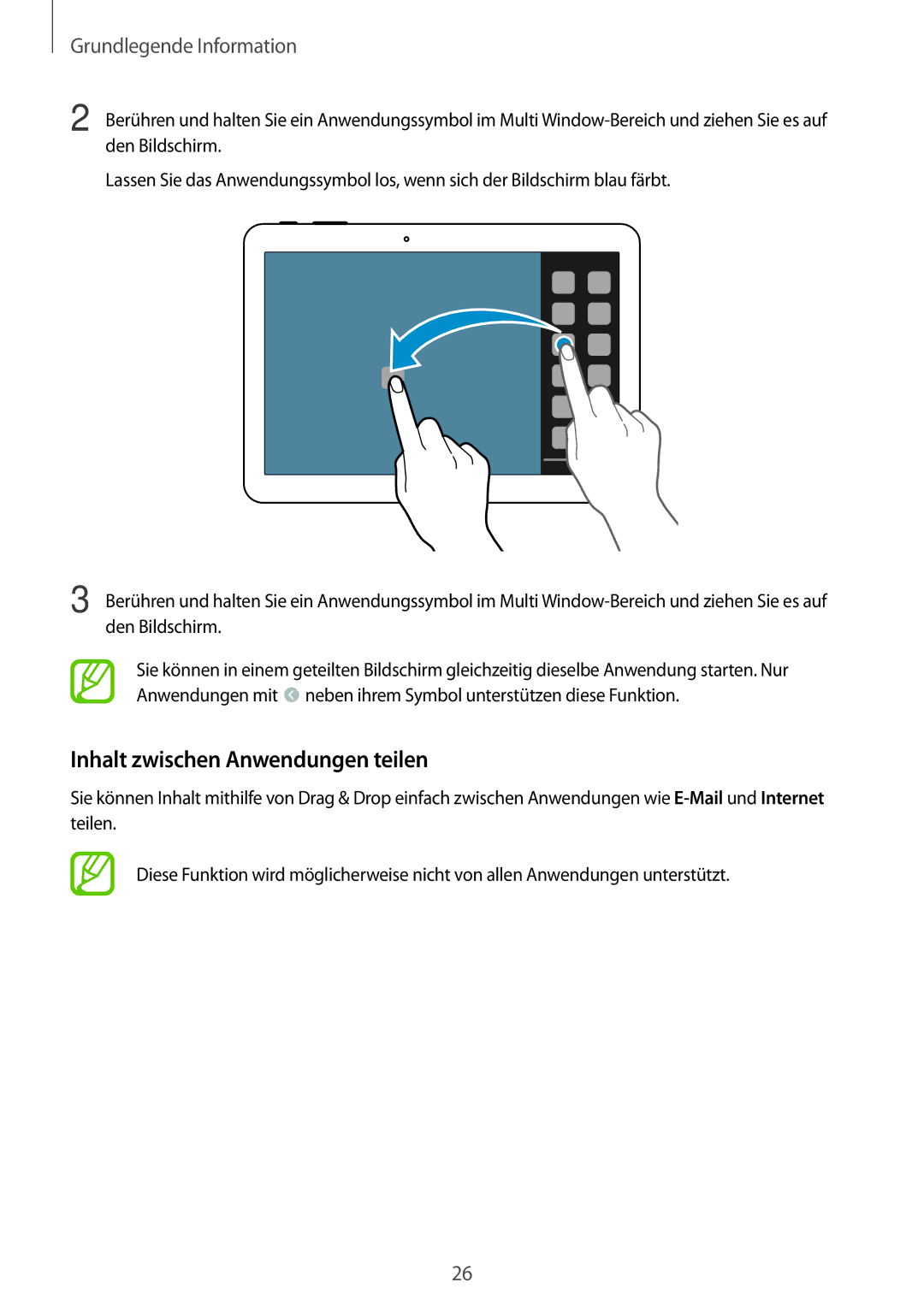 Samsung SM-P6000ZWATUR, SM-P6000ZWAXEO, SM-P6000ZKEDBT, SM-P6000ZKAEUR, SM-P6000ZKAATO Inhalt zwischen Anwendungen teilen 