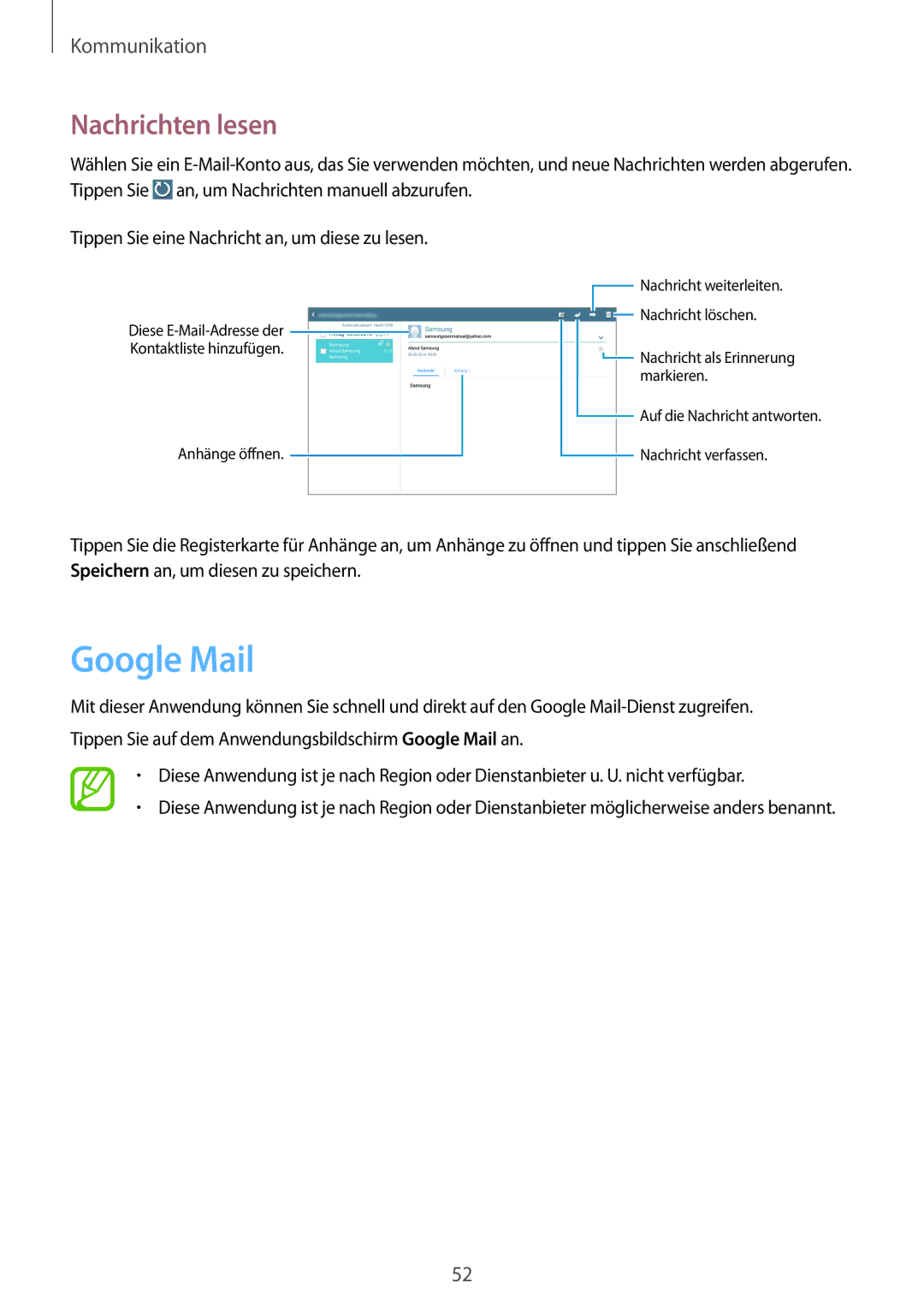 Samsung SM-P6000ZWEATO, SM-P6000ZWAXEO, SM-P6000ZKEDBT, SM-P6000ZKAEUR, SM-P6000ZKAATO manual Google Mail, Nachrichten lesen 