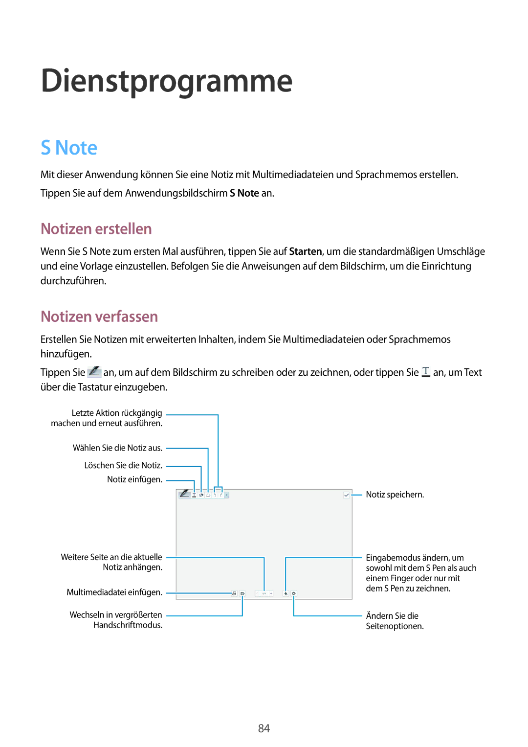 Samsung SM-P6000ZWEATO, SM-P6000ZWAXEO, SM-P6000ZKEDBT, SM-P6000ZKAEUR Dienstprogramme, Notizen erstellen, Notizen verfassen 