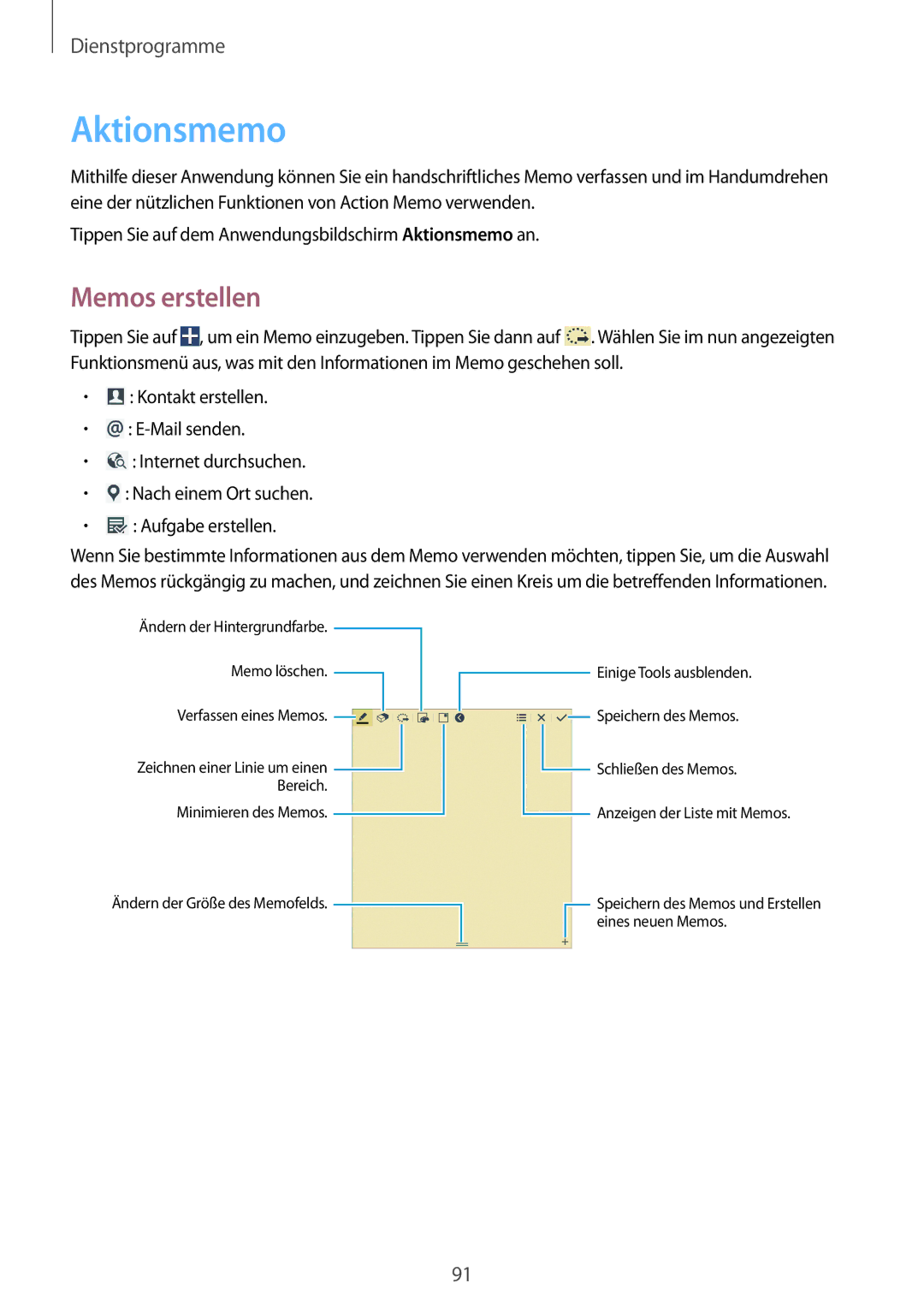 Samsung SM-P6000ZKEATO, SM-P6000ZWAXEO, SM-P6000ZKEDBT, SM-P6000ZKAEUR, SM-P6000ZKAATO manual Aktionsmemo, Memos erstellen 
