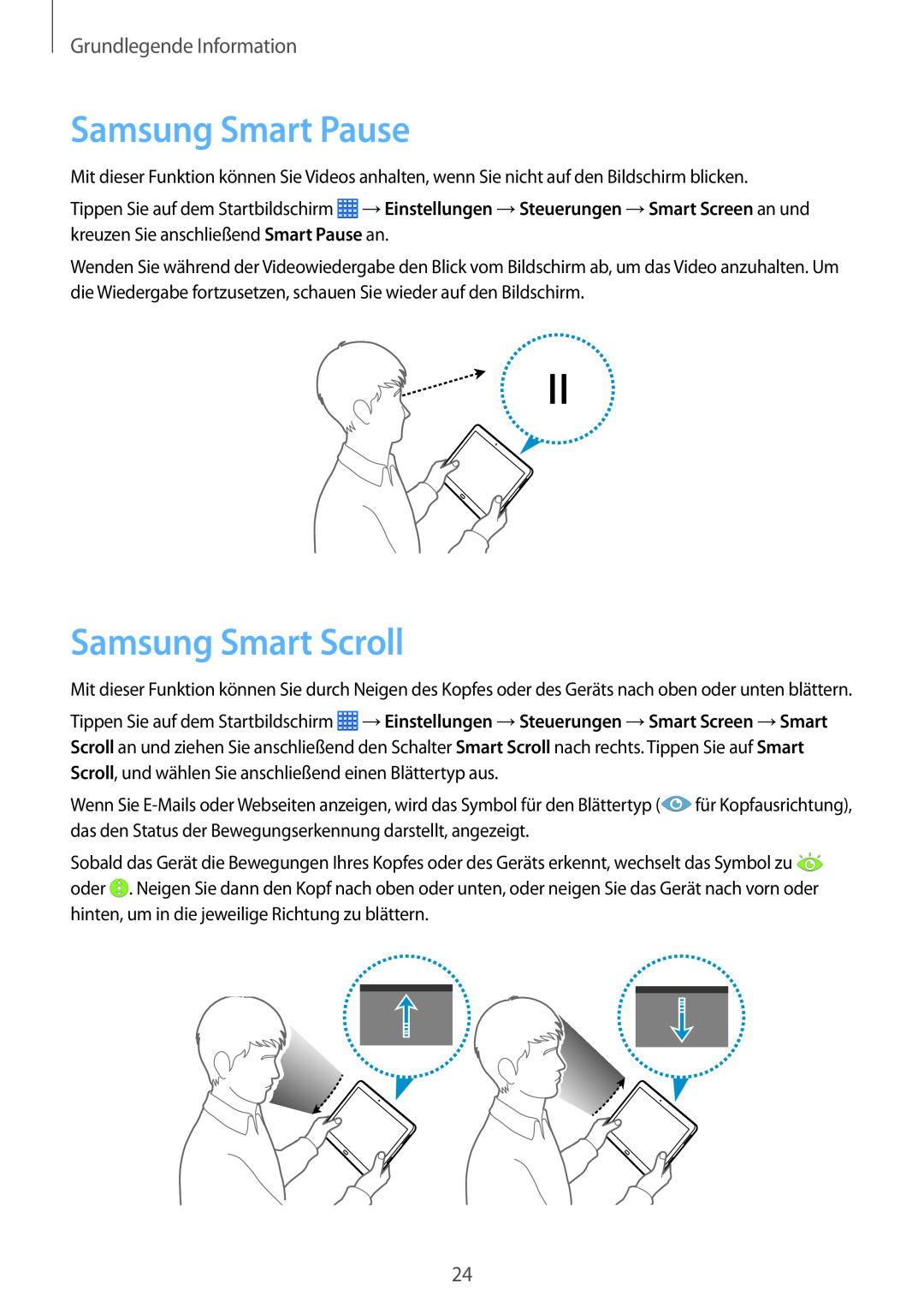 Samsung SM-P6000ZKADBT, SM-P6000ZWAXEO, SM-P6000ZKEDBT Samsung Smart Pause, Samsung Smart Scroll, Grundlegende Information 
