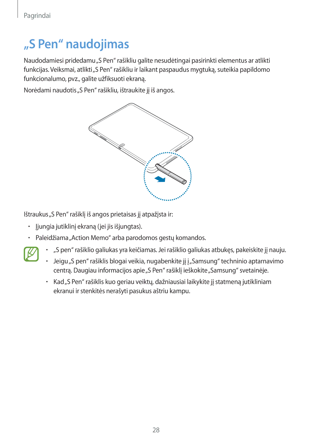 Samsung SM-P6000ZWESEB, SM-P6000ZKASEB, SM-P6000ZWASEB, SM-P6000ZKESEB manual „S Pen naudojimas 
