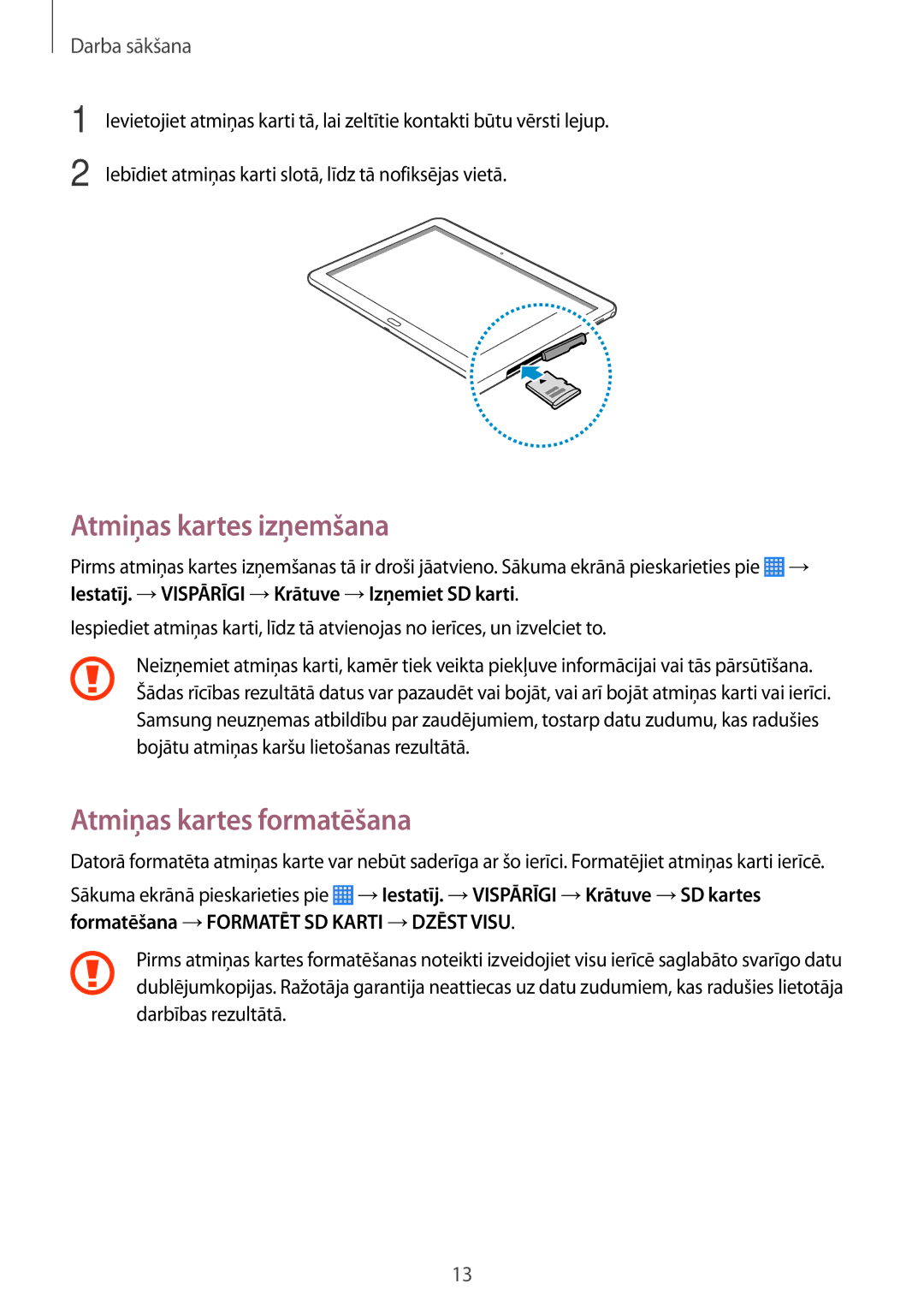 Samsung SM-P6000ZKASEB, SM-P6000ZWESEB, SM-P6000ZWASEB, SM-P6000ZKESEB Atmiņas kartes izņemšana, Atmiņas kartes formatēšana 