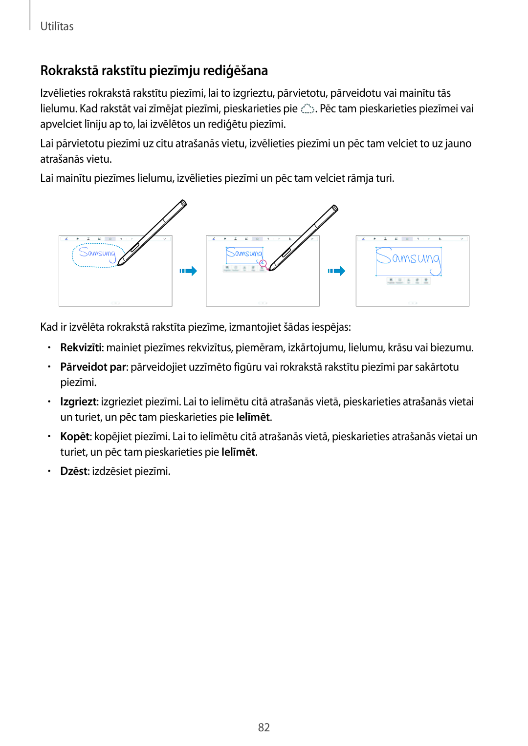 Samsung SM-P6000ZWASEB, SM-P6000ZWESEB, SM-P6000ZKASEB, SM-P6000ZKESEB manual Rokrakstā rakstītu piezīmju rediģēšana 