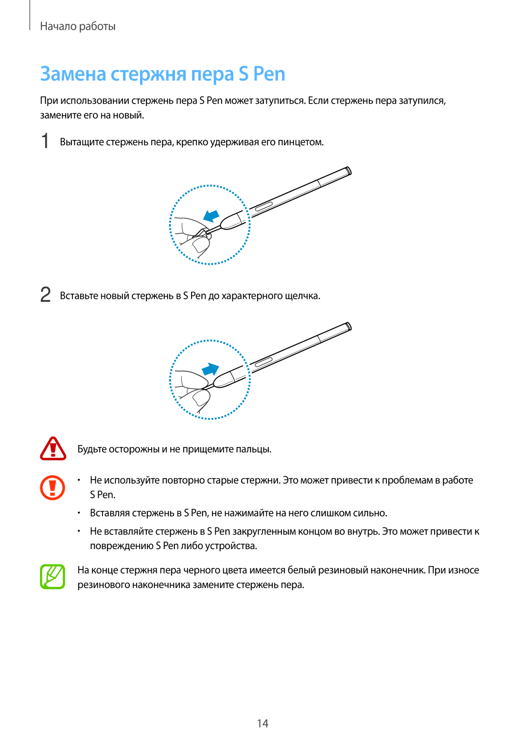 Samsung SM-P6000ZWASEB, SM-P6000ZWESEB, SM-P6000ZKASEB, SM-P6000ZKESEB manual Замена стержня пера S Pen 