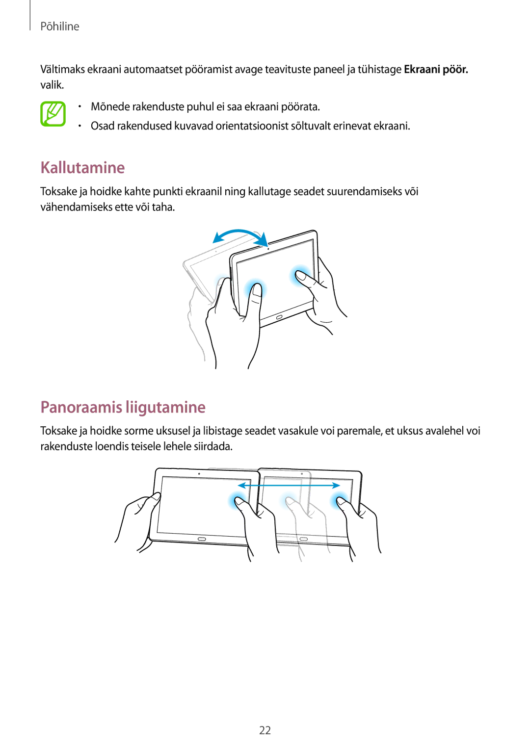 Samsung SM-P6000ZWASEB, SM-P6000ZWESEB, SM-P6000ZKASEB, SM-P6000ZKESEB manual Kallutamine, Panoraamis liigutamine 