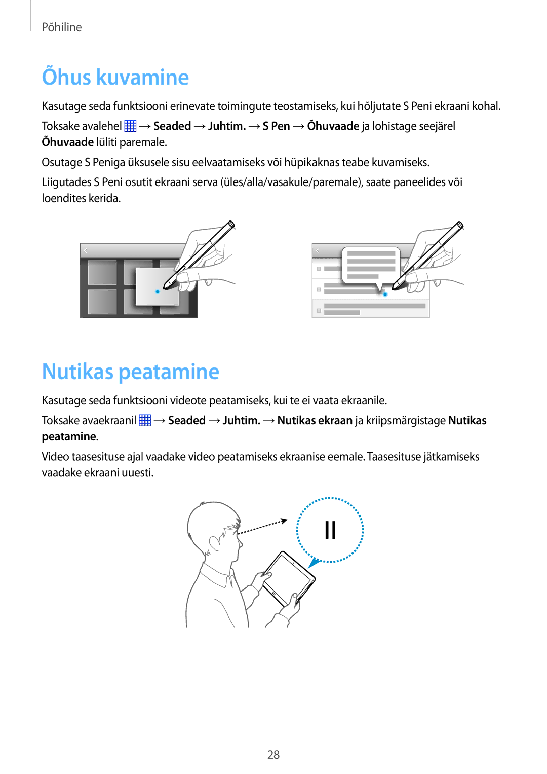 Samsung SM-P6000ZWESEB, SM-P6000ZKASEB, SM-P6000ZWASEB, SM-P6000ZKESEB manual Õhus kuvamine, Nutikas peatamine 