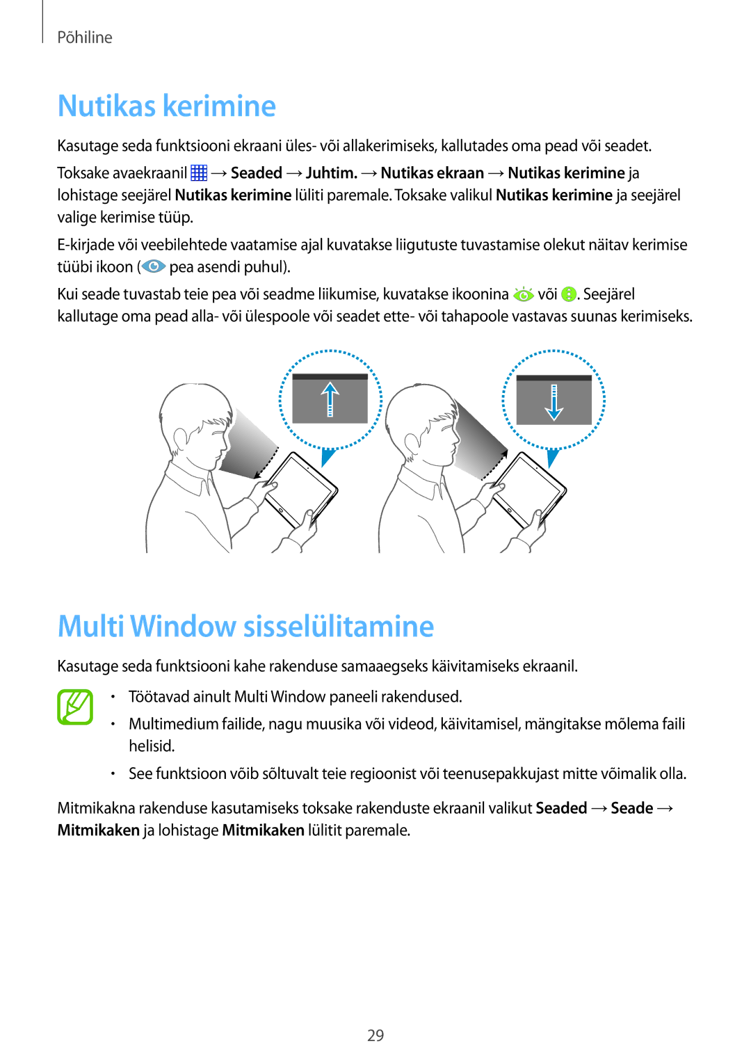 Samsung SM-P6000ZKASEB, SM-P6000ZWESEB, SM-P6000ZWASEB, SM-P6000ZKESEB manual Nutikas kerimine, Multi Window sisselülitamine 