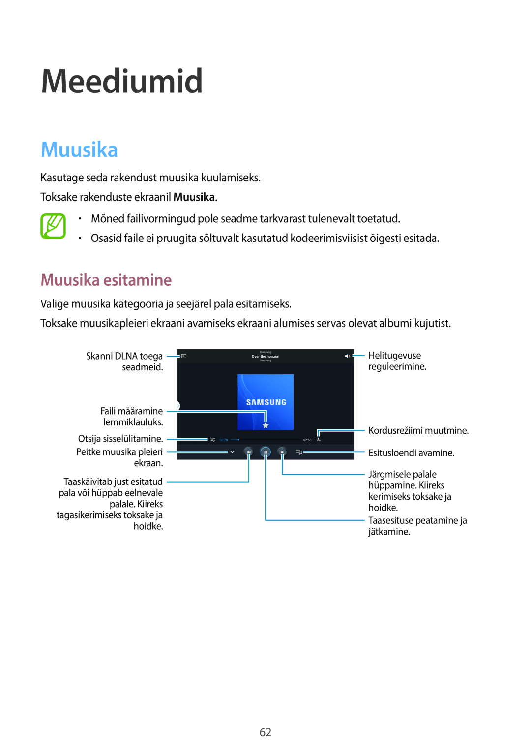 Samsung SM-P6000ZWASEB, SM-P6000ZWESEB, SM-P6000ZKASEB, SM-P6000ZKESEB manual Meediumid, Muusika esitamine 