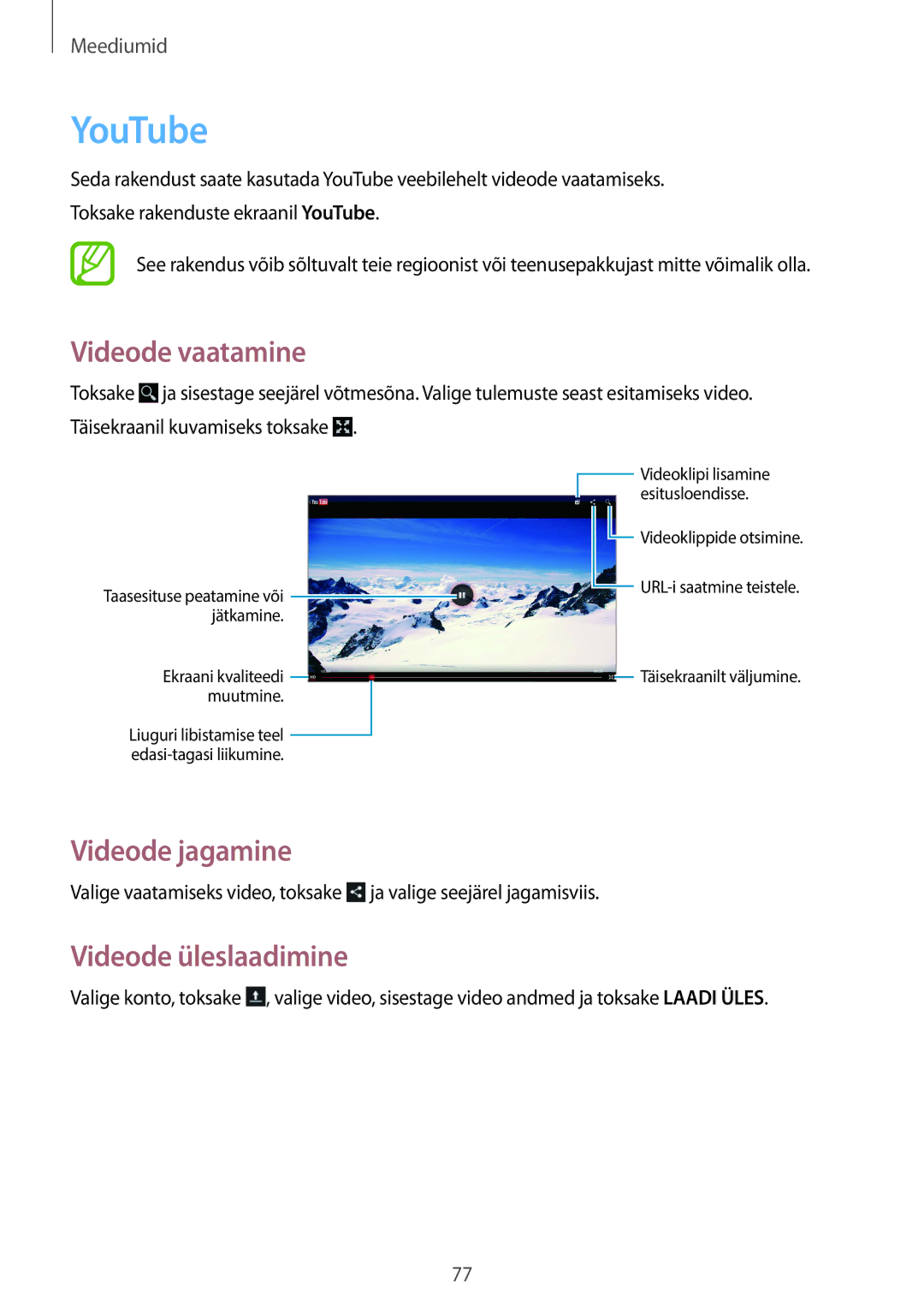 Samsung SM-P6000ZKASEB, SM-P6000ZWESEB, SM-P6000ZWASEB, SM-P6000ZKESEB YouTube, Videode vaatamine, Videode üleslaadimine 