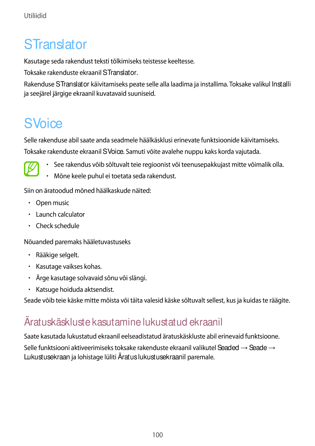 Samsung SM-P6000ZWESEB, SM-P6000ZKASEB, SM-P6000ZWASEB Translator, Voice, Äratuskäskluste kasutamine lukustatud ekraanil 