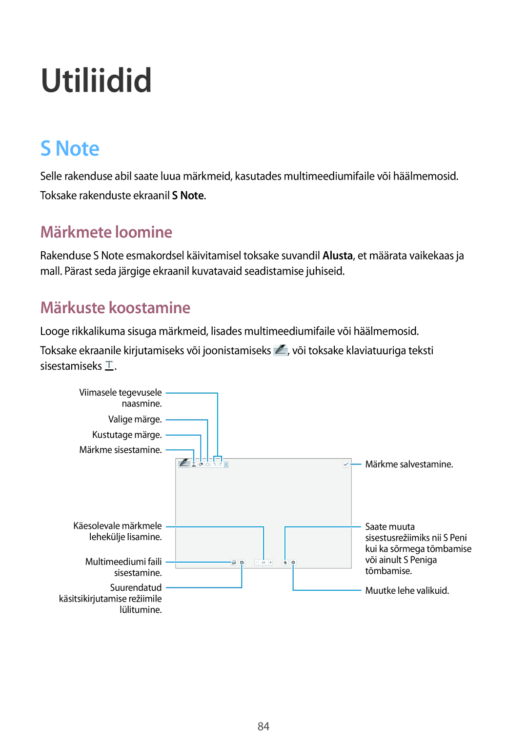 Samsung SM-P6000ZWESEB, SM-P6000ZKASEB, SM-P6000ZWASEB, SM-P6000ZKESEB manual Utiliidid, Märkmete loomine, Märkuste koostamine 