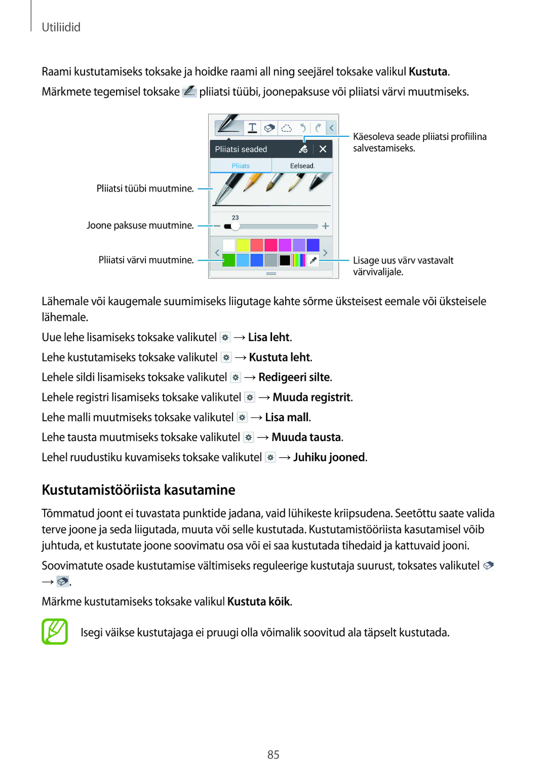 Samsung SM-P6000ZKASEB, SM-P6000ZWESEB, SM-P6000ZWASEB, SM-P6000ZKESEB manual Kustutamistööriista kasutamine, Utiliidid 