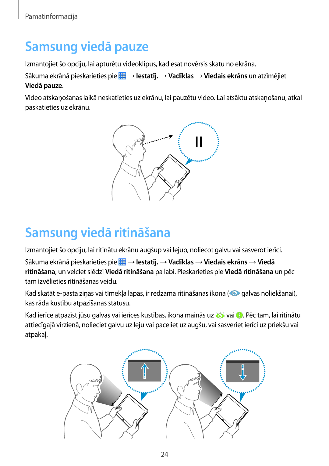 Samsung SM-P6000ZWESEB, SM-P6000ZKASEB, SM-P6000ZWASEB, SM-P6000ZKESEB manual Samsung viedā pauze, Samsung viedā ritināšana 