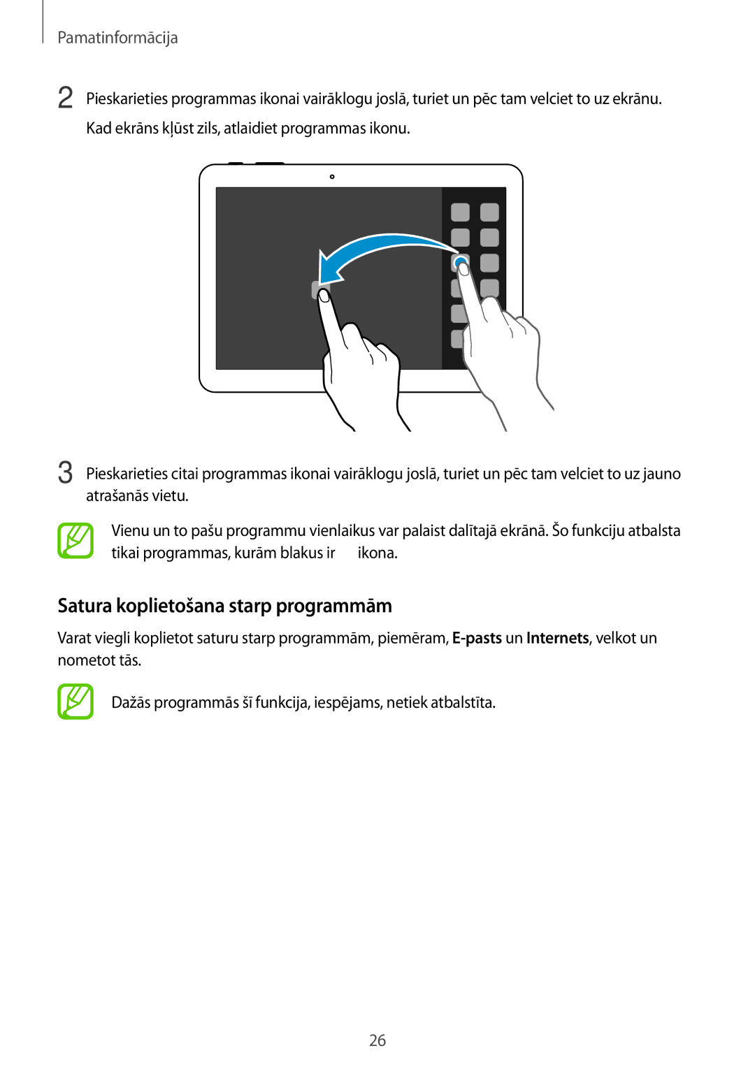 Samsung SM-P6000ZWASEB, SM-P6000ZWESEB, SM-P6000ZKASEB, SM-P6000ZKESEB manual Satura koplietošana starp programmām 