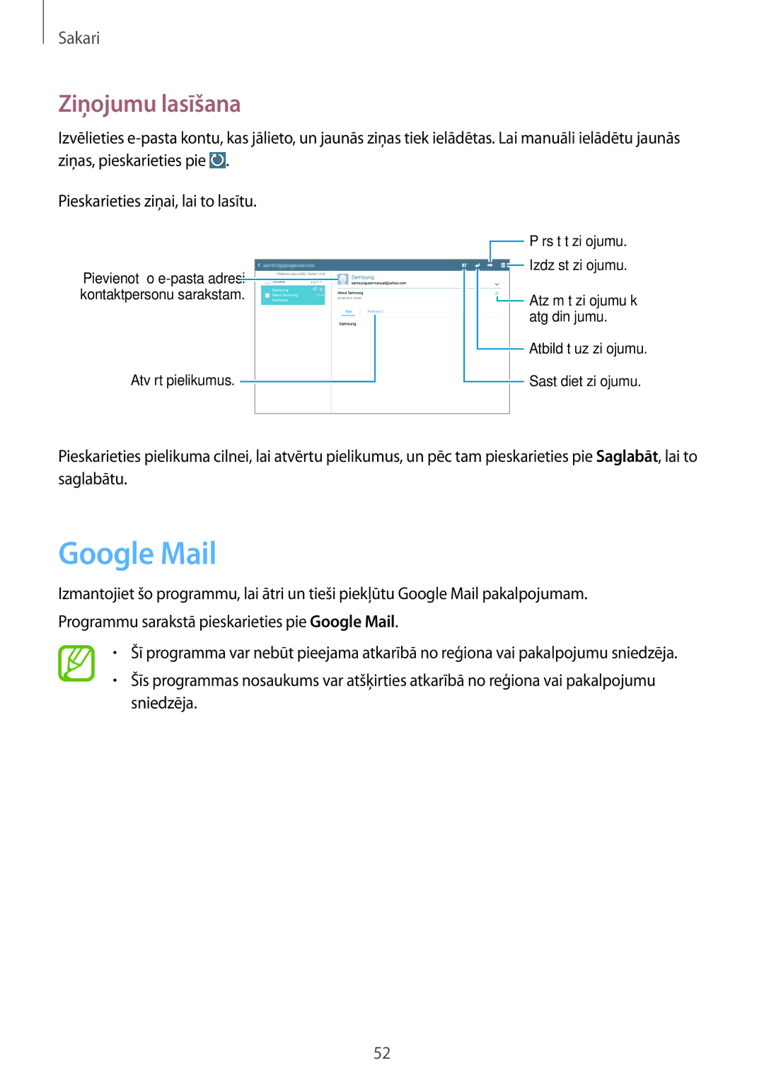 Samsung SM-P6000ZWESEB, SM-P6000ZKASEB, SM-P6000ZWASEB, SM-P6000ZKESEB manual Google Mail, Ziņojumu lasīšana 