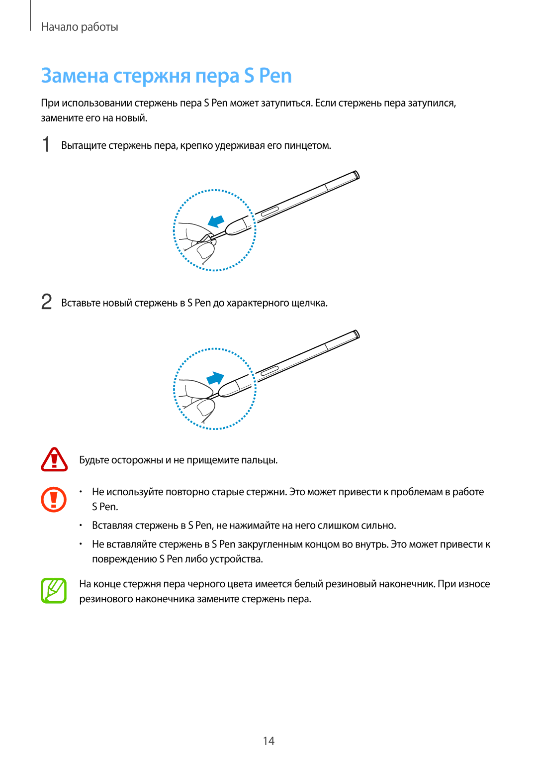 Samsung SM-P6000ZWASEB, SM-P6000ZWESEB, SM-P6000ZKASEB, SM-P6000ZKESEB manual Замена стержня пера S Pen 