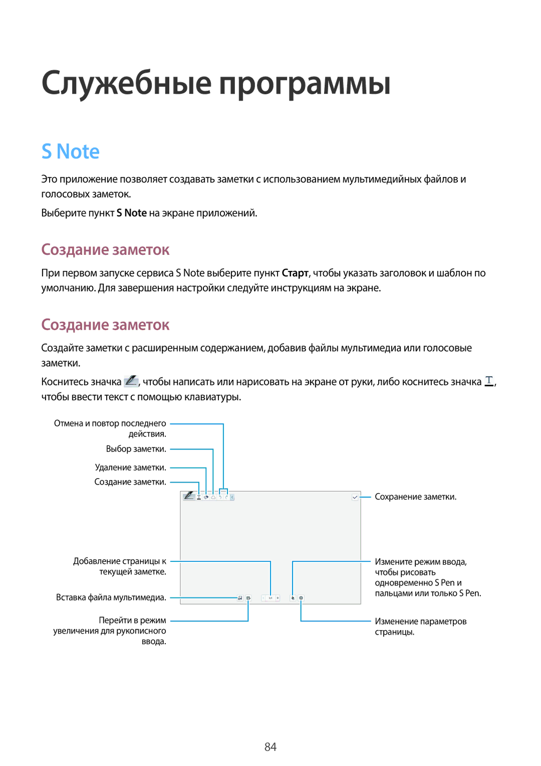 Samsung SM-P6000ZWESEB, SM-P6000ZKASEB, SM-P6000ZWASEB, SM-P6000ZKESEB manual Служебные программы, Создание заметок 