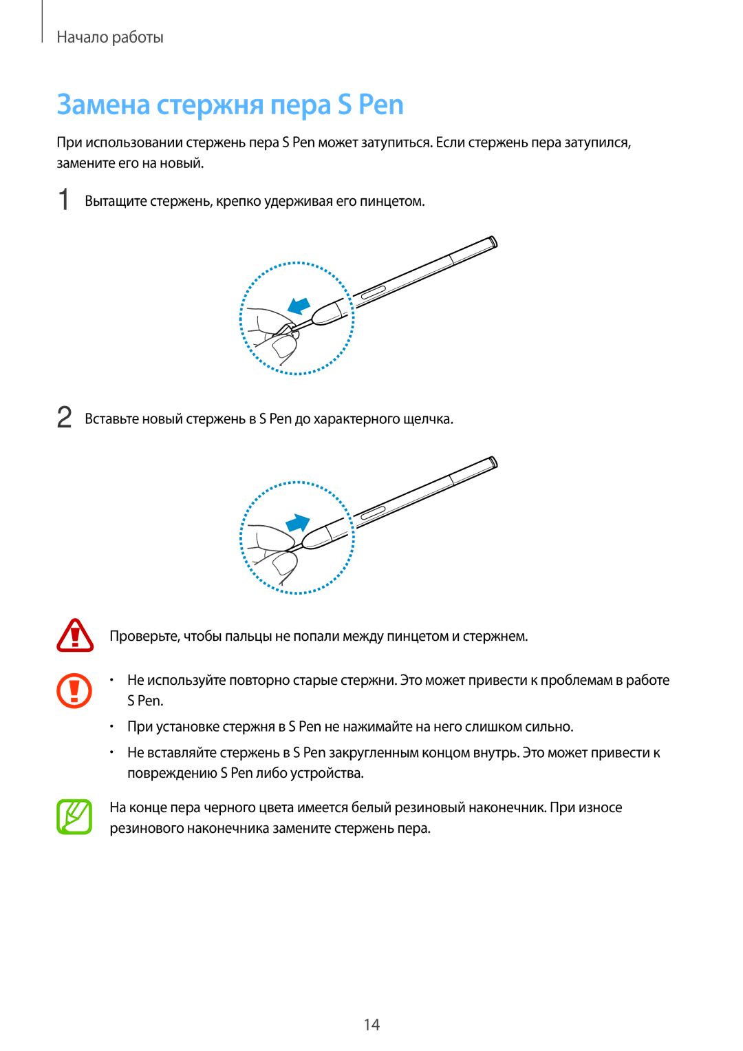 Samsung SM-P6000ZWASEB, SM-P6000ZWESEB, SM-P6000ZKASEB, SM-P6000ZKESEB manual Замена стержня пера S Pen 