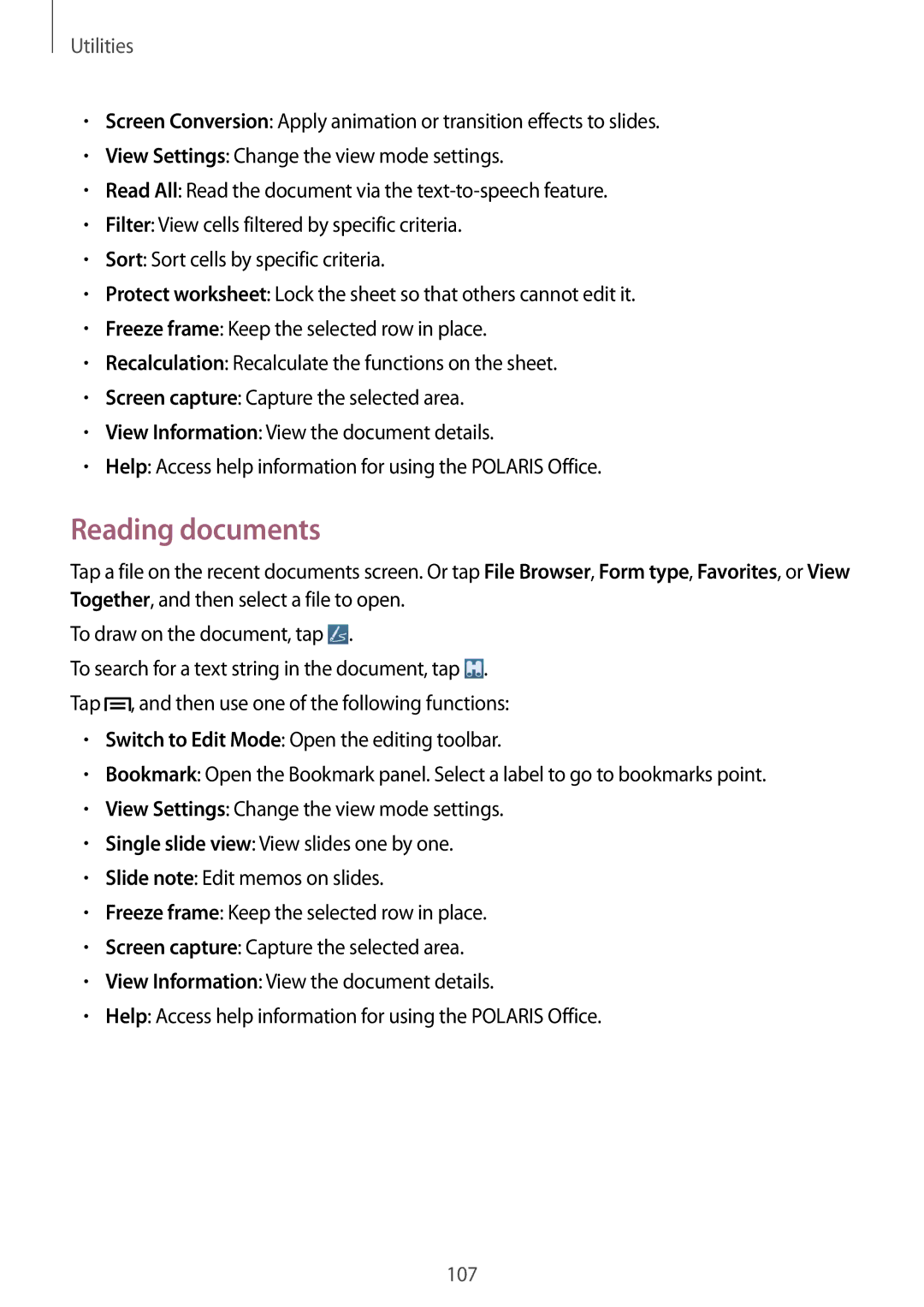 Samsung SM-P6010ZWESER, SM-P6010ZKAXXV, SM-P6010ZWAXXV, SM-P6010ZKESER, SM-P6010ZKAMGF, SM-P6010ZKASER manual Reading documents 