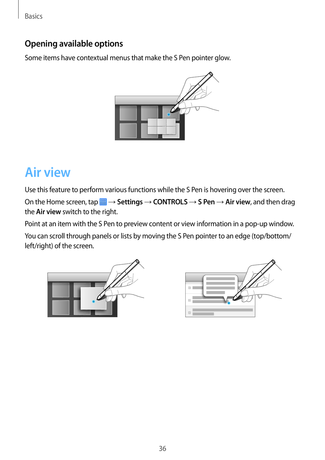 Samsung SM-P6010ZWAMGF, SM-P6010ZKAXXV, SM-P6010ZWAXXV, SM-P6010ZKESER, SM-P6010ZKAMGF Air view, Opening available options 