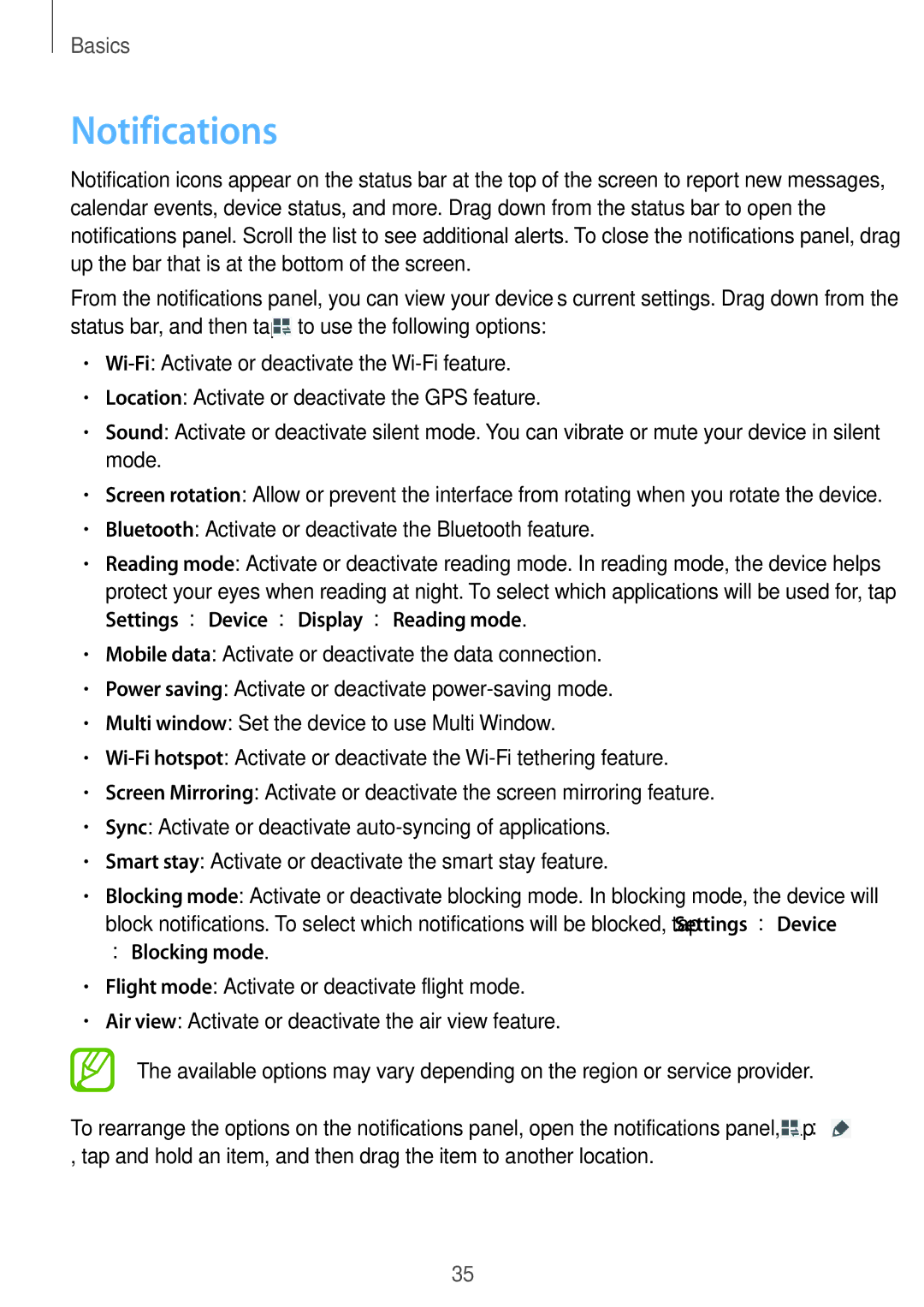 Samsung SM-P6010ZKEMGF, SM-P6010ZKAXXV, SM-P6010ZWAXXV, SM-P6010ZKESER, SM-P6010ZKAMGF manual Notifications, →Blocking mode 