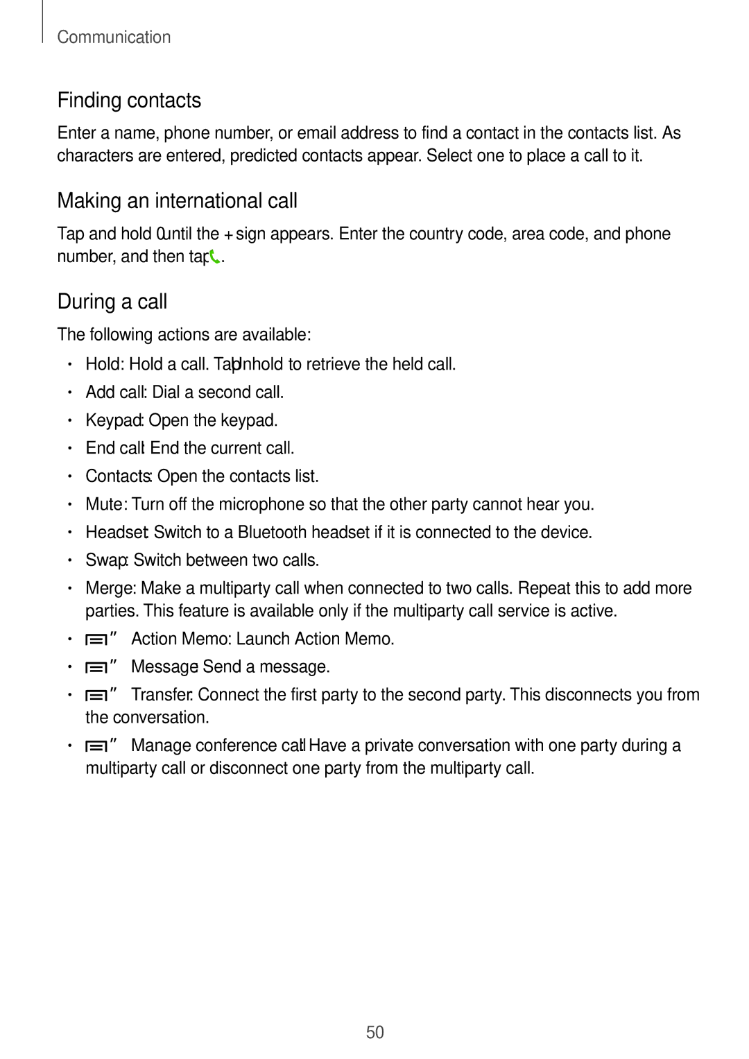 Samsung SM-P6010ZKAXXV, SM-P6010ZWAXXV, SM-P6010ZKESER manual Finding contacts, Making an international call, During a call 